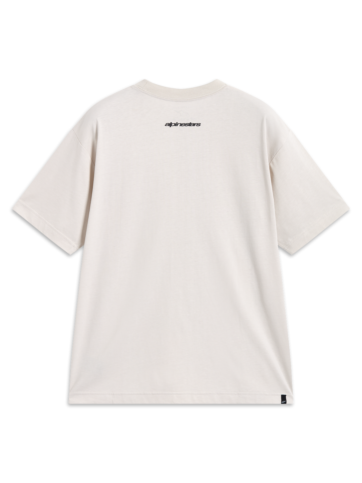 Alpinestars Prelude Oversized CSF T-Shirt, sandfarbenes Kurzarm-Sportshirt, Rückansicht mit schwarzem Logo am Nacken.