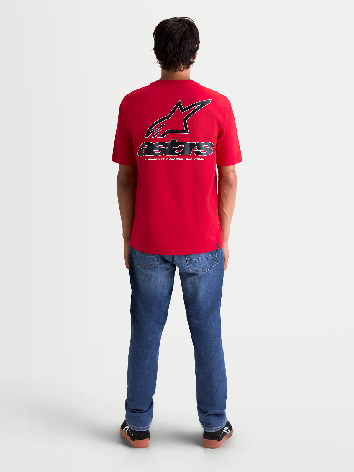 Alpinestars T-Shirt Lineout CSF, t-shirt de sportswear à manches courtes pour homme, rouge avec logo Astars et texte noir et blanc imprimé au dos, style décontracté