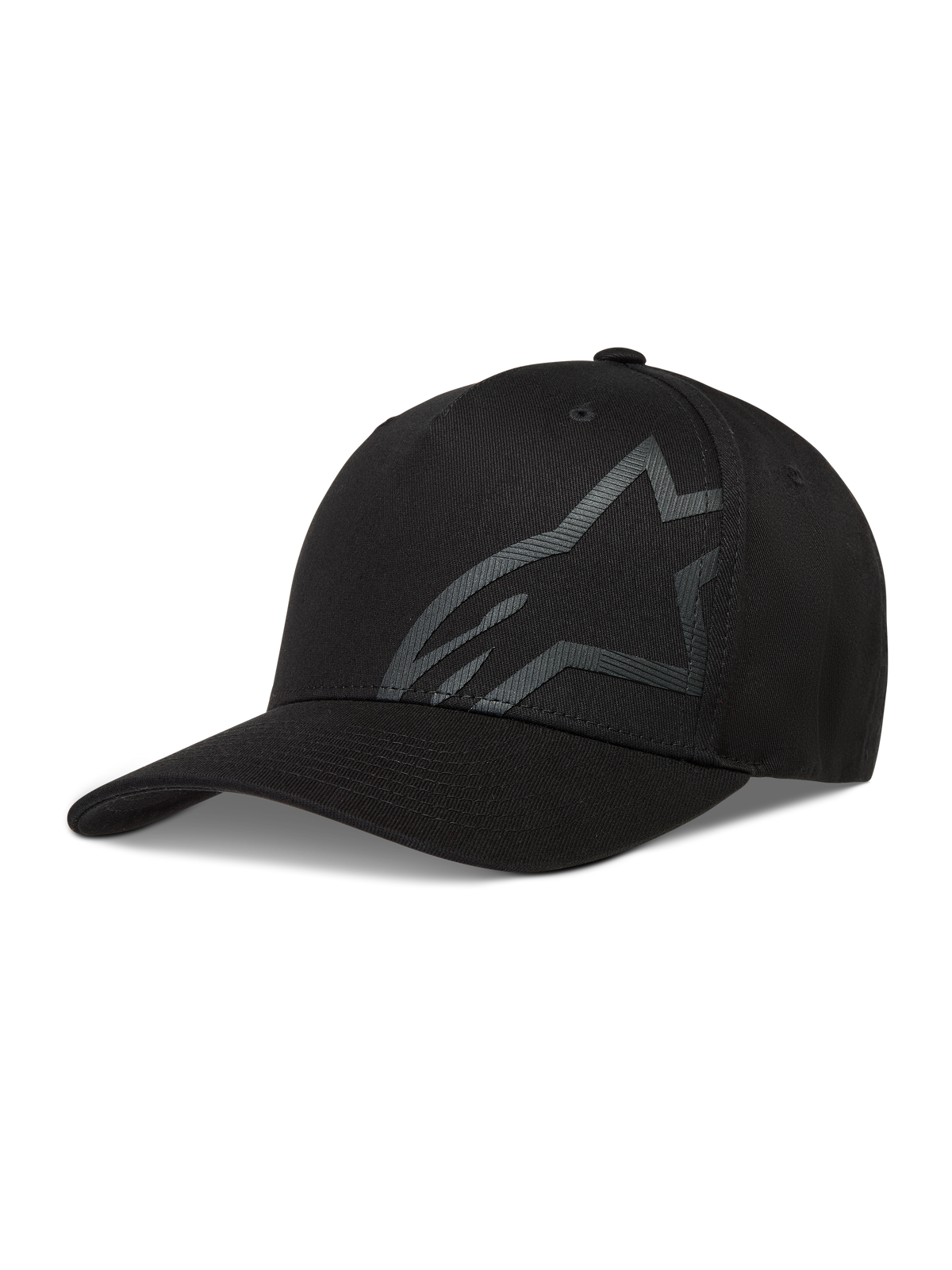 Alpinestars Maze Kappe, Sportswear-Baseballkappe, Schwarz, Twill mit strukturiertem Astars-Logo, Schirm und Flex-Rückseite