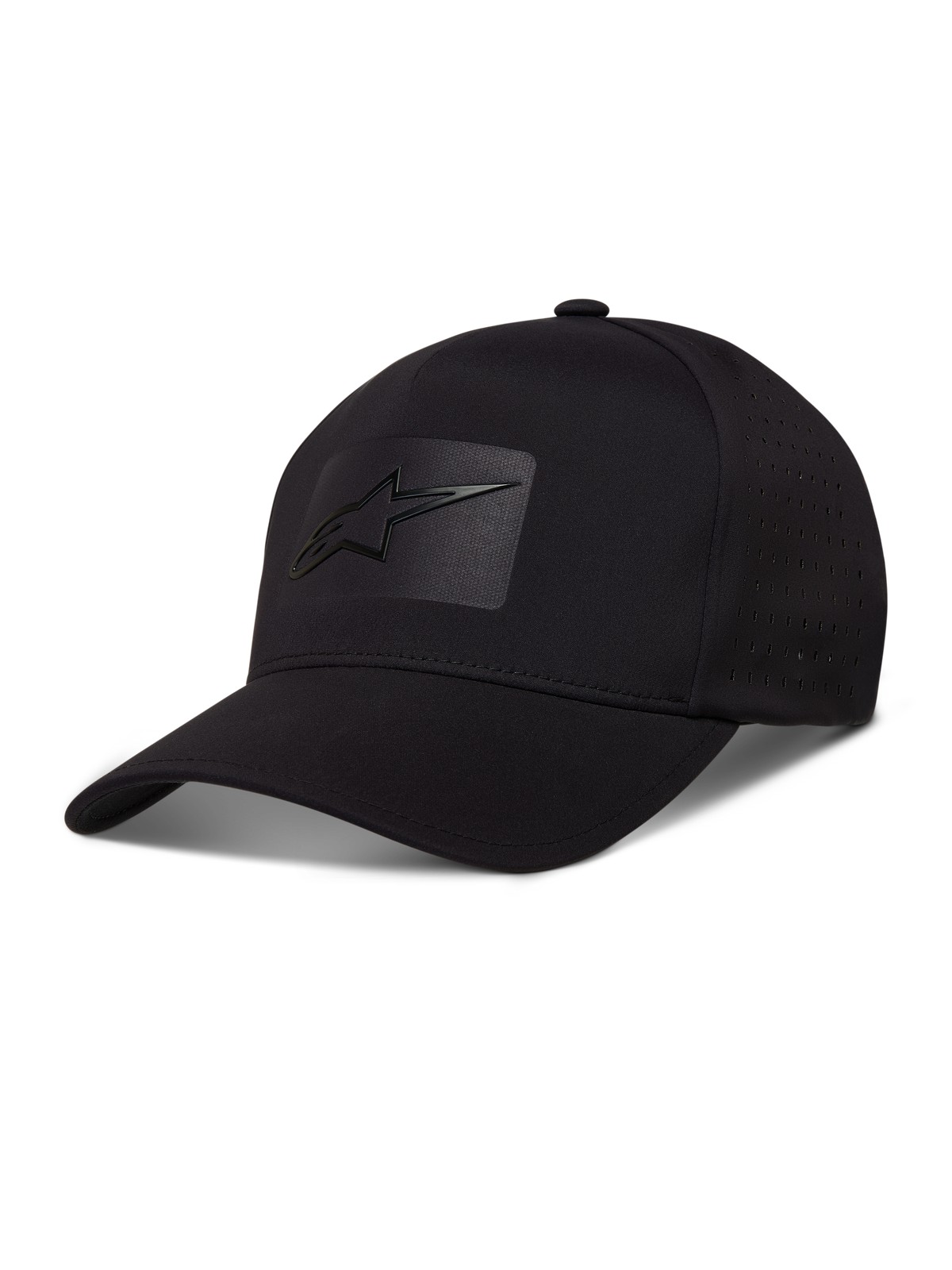 Alpinestars Algo Perf Adjustable Casquette, casquette noire en tissu technique avec perforations latérales et logo Astars par soudure sonique, style sportswear