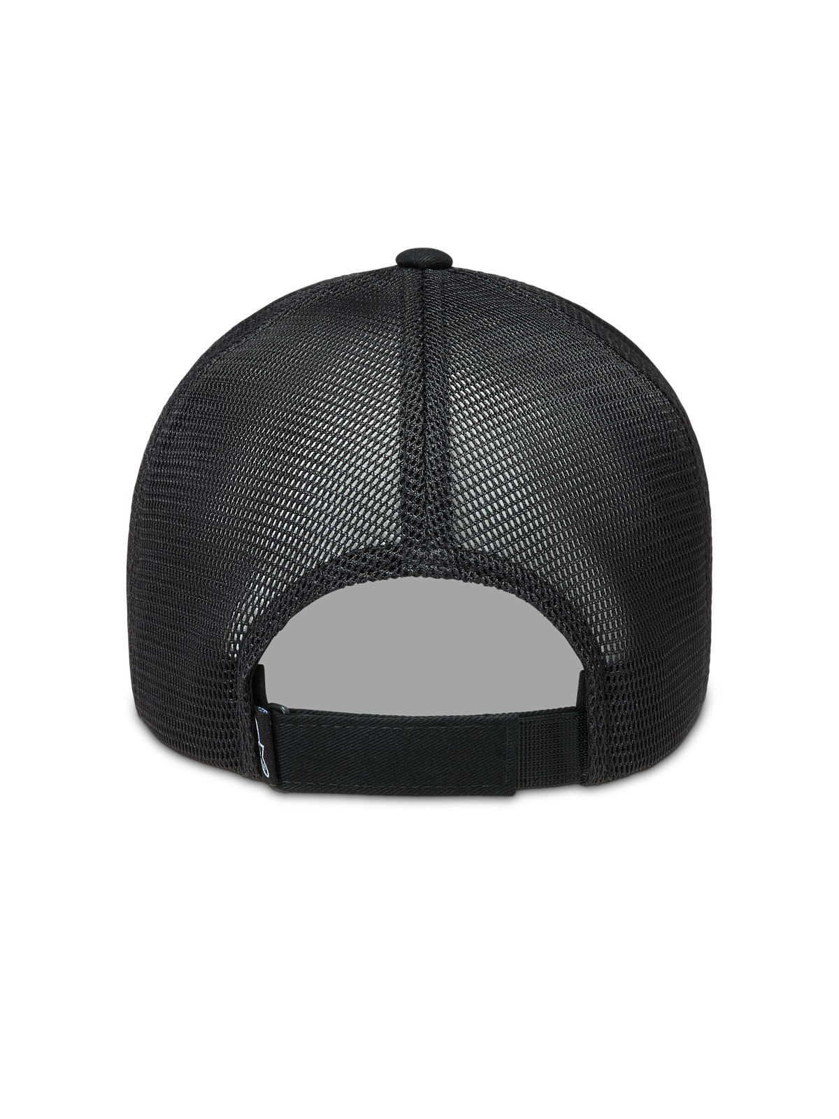 Alpinestars Augment Trucker, casquette trucker noire vue de dos, maille diamant en polyester et fermeture réglable, style sportswear