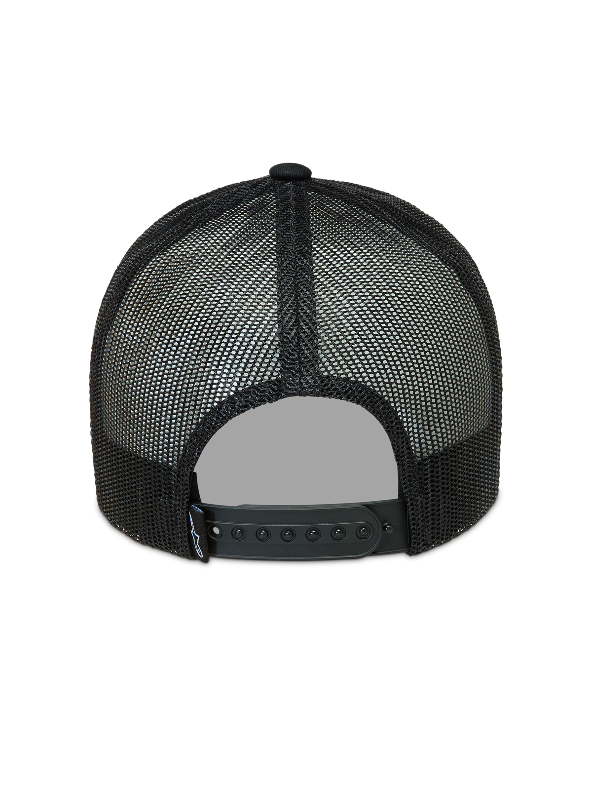 Alpinestars Hemmings Trucker Casquette, casquette de sportswear noire, vue arrière avec maille polyester et snap-back réglable