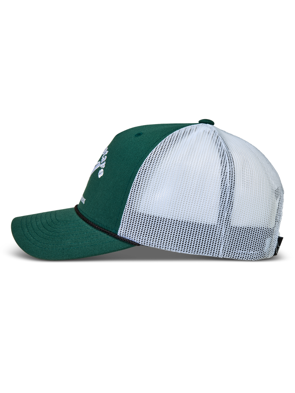 Alpinestars Baron Trucker, casquette de sportswear verte et blanche, vue de profil avec couronne structurée et maille à l'arrière