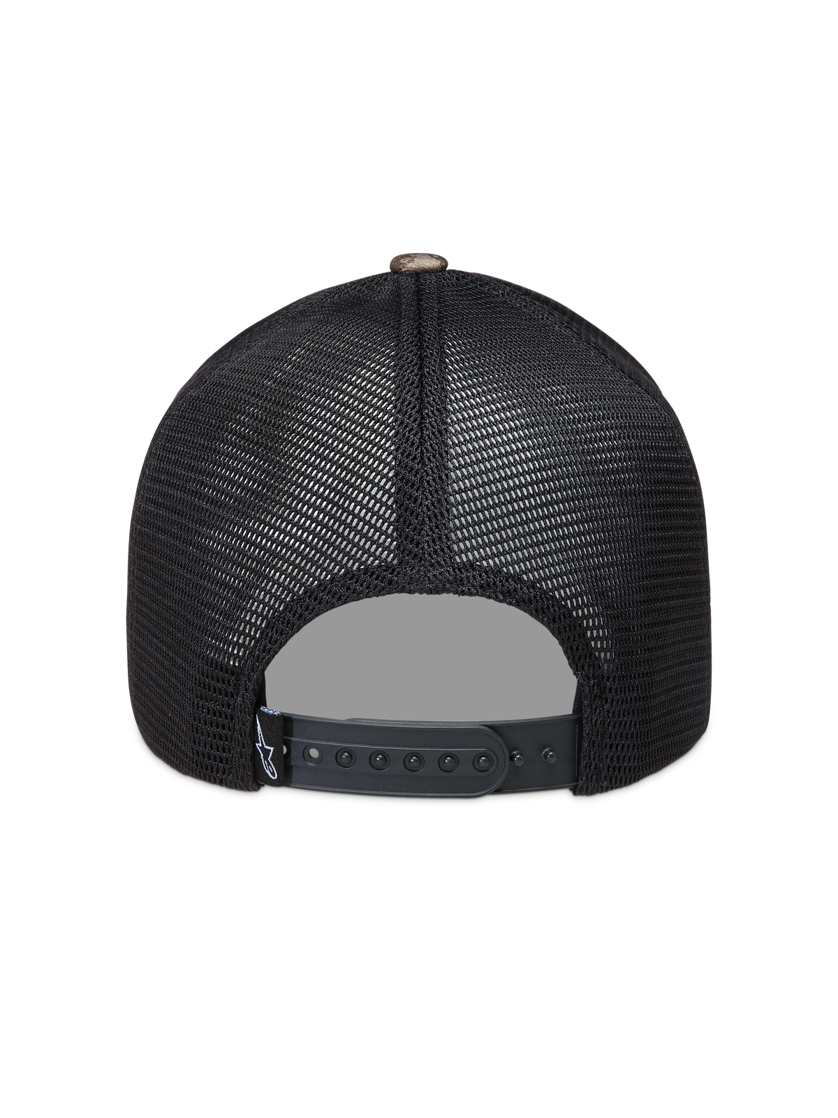 Alpinestars Thicket Realtree Trucker, casquette de sportswear en maille noire avec fermeture à pression, vue de dos