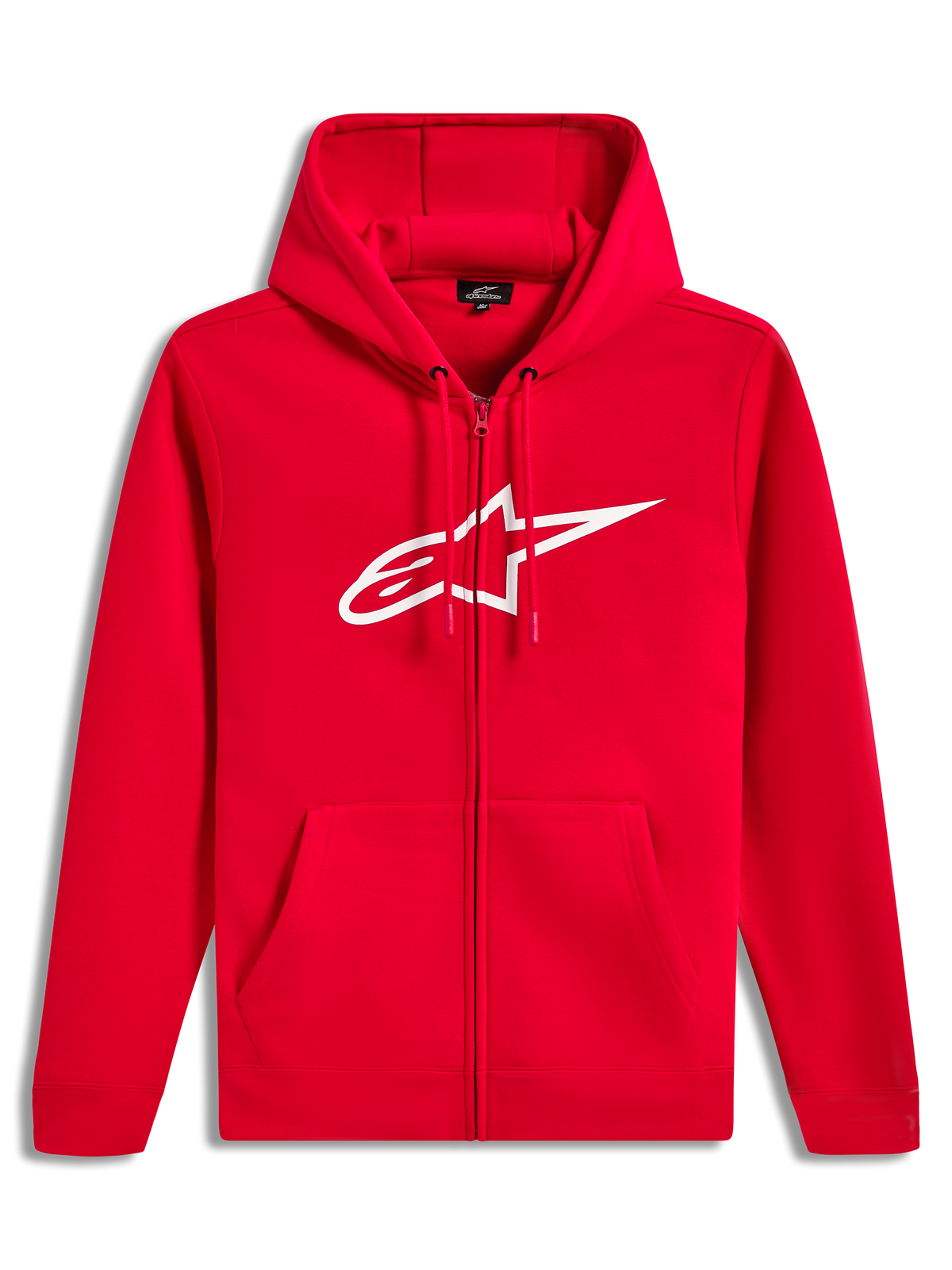 Alpinestars Ageless Zip V3 Hoodie, Red and White zip-front sportswear fleece with a bold chest logo and drawstring hood.