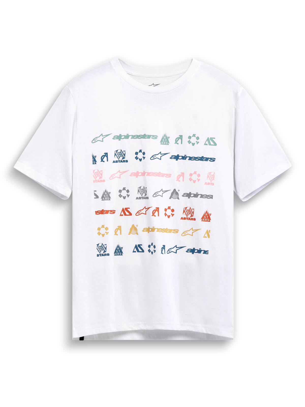Alpinestars Glyfs CSF T-Shirt, weißes Kurzarm-Sportswear-T-Shirt mit mehrfarbigem Logo-Grafikdruck auf der Vorderseite