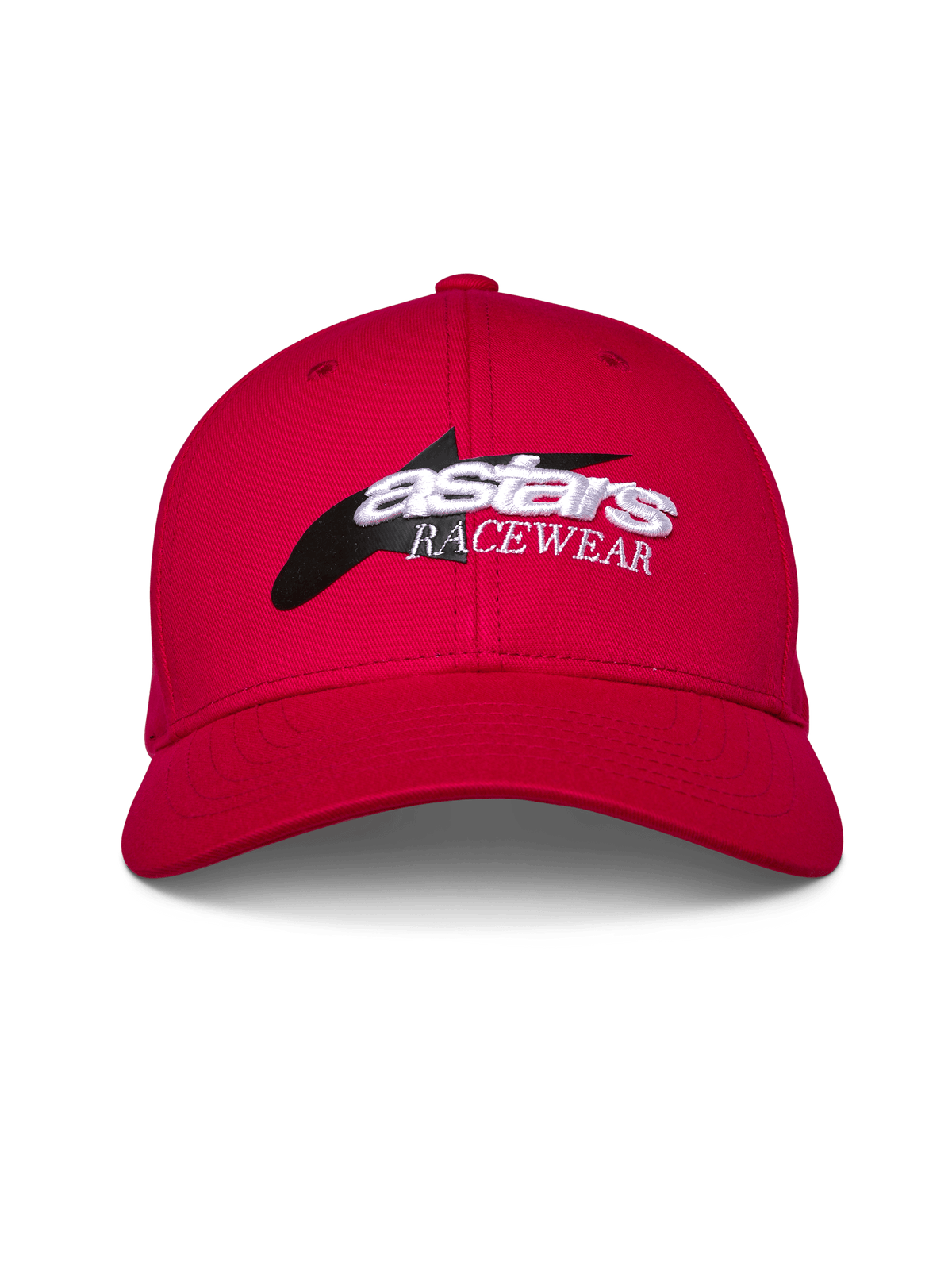 Alpinestars Profile Mütze, Rot, Snapback mit strukturierter Krone und gebogenem Schirm, Frontlogo mit schwarzer Sterngrafik und weißer 3D 'astars RACEWEAR' Stickerei, lässige Motorsport-Lifestyle-Kopfbedeckung