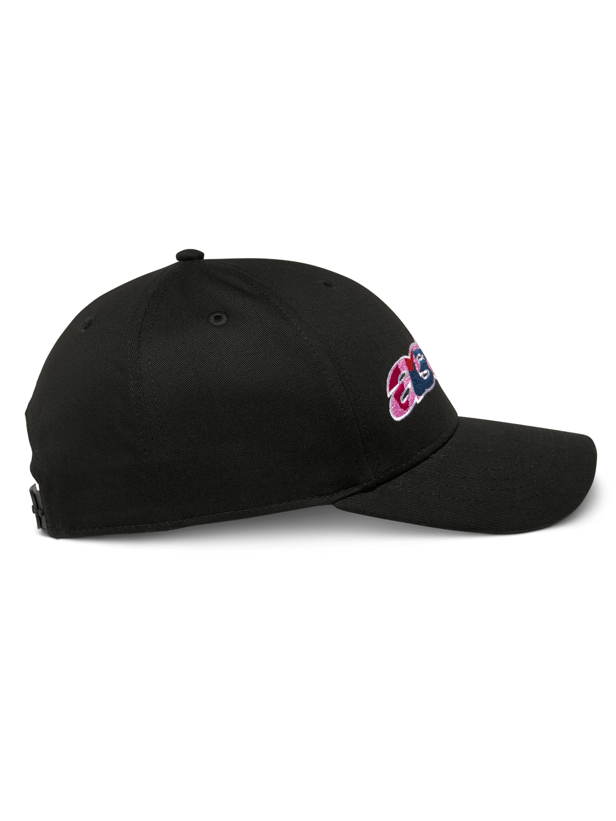 Alpinestars Canyon Kappe, schwarze Snapback-Kappe, Seitenprofilansicht, gebogener Schirm, mit seitlicher Bestickung und strukturierter Krone, lässige Motorsport-Kopfbedeckung