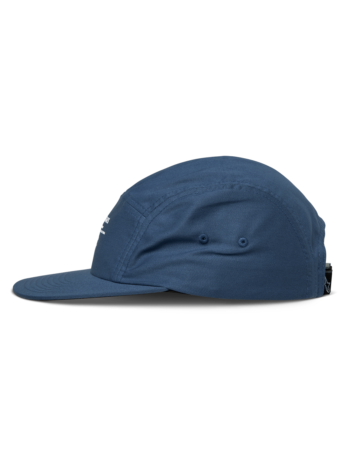 Alpinestars Peasy Mütze, 5-Panel-Jockey-Kappe, Blau, Seitenansicht, flacher Schirm, unstrukturierte Krone, Twill-Stoff, lässige Motorsport-inspirierte Kopfbedeckung