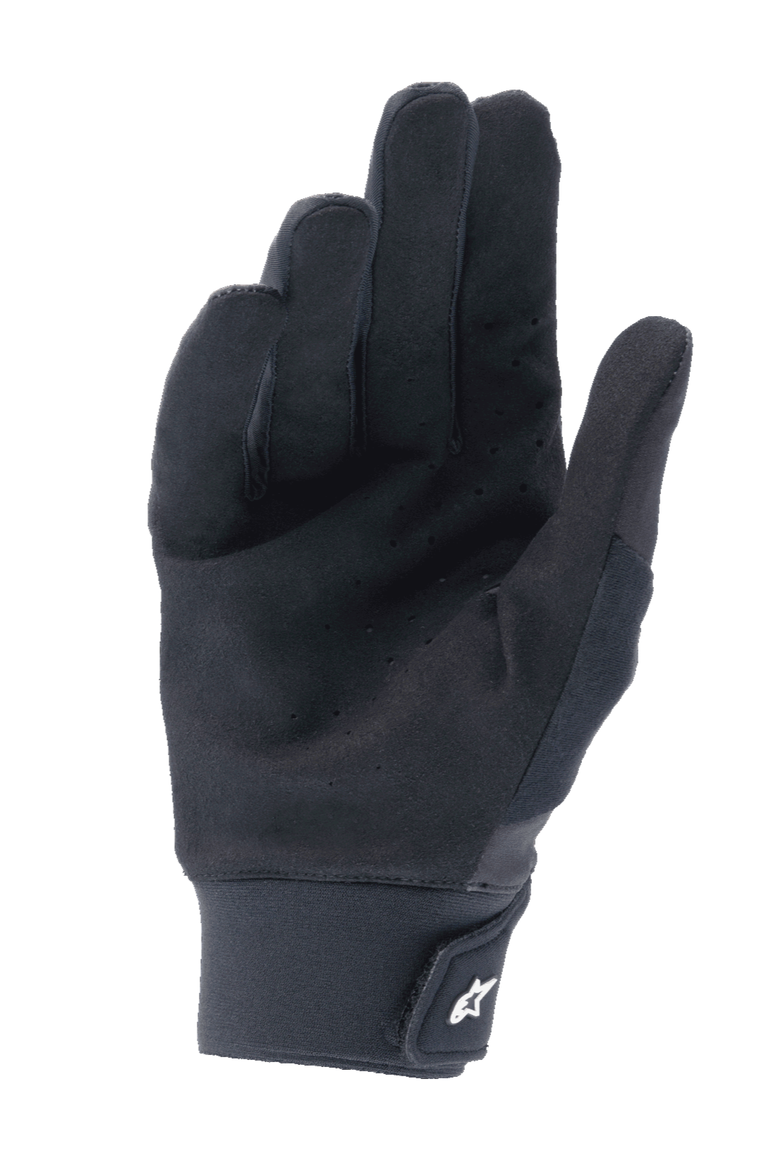 Alpinestars A-Supra handschoenen, zwart, binnenzijde met geperforeerd synthetisch suède voor ventilatie, neopreen manchet met klittenbandsluiting en wit logo, hoogwaardige mountainbike-uitrusting