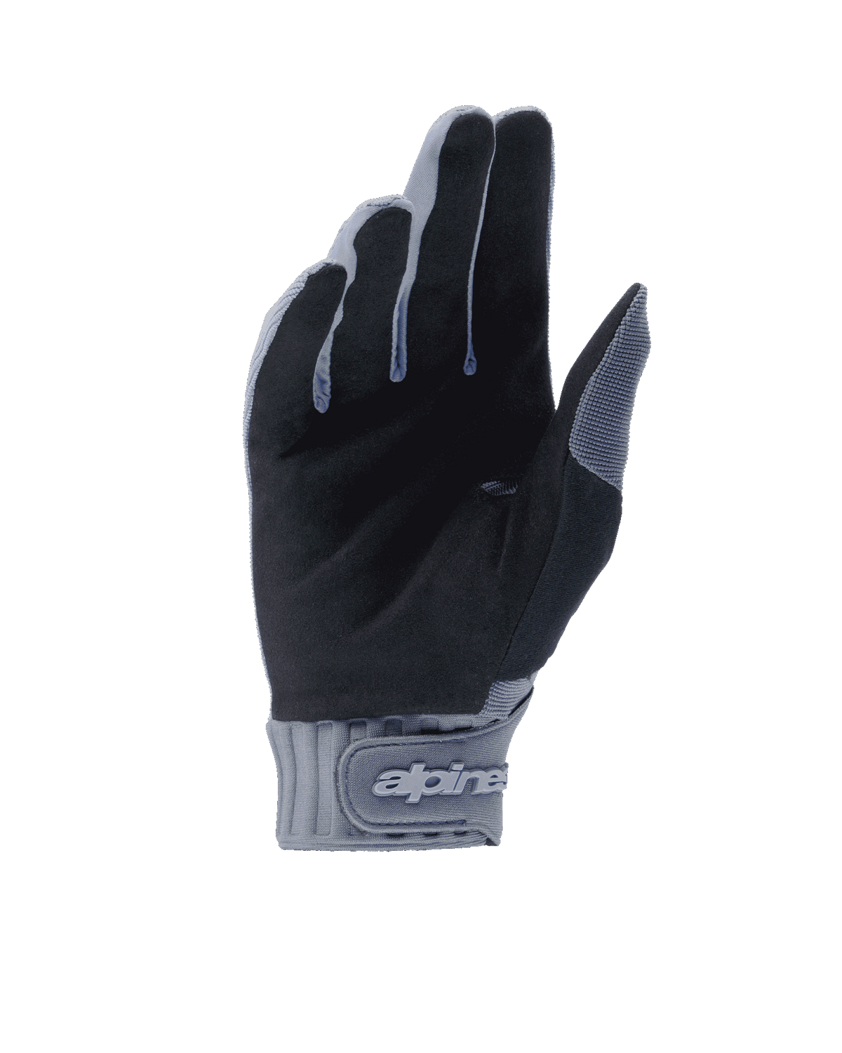 Gants Alpinestars A-Dura, gants de cyclisme, Bleu Infinity et noir, vue de la paume en daim synthétique pour l'adhérence, manchette en néoprène avec fermeture à crochet et boucle et logo de la marque, équipement durable pour le VTT
