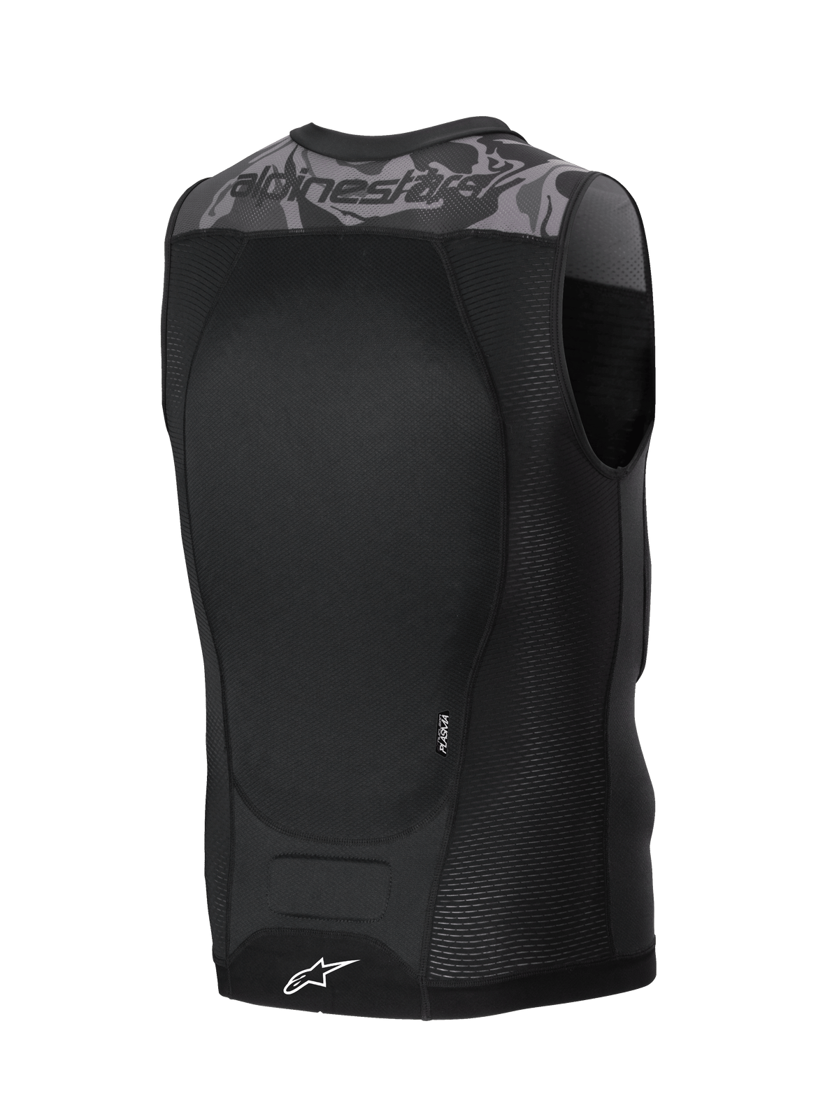 Alpinestars A-Motion Plasma beschermvest, MTB- en off-road beschermvest, zwart en grijs camo, met Nucleon Plasma rugbeschermer en ademende mesh-constructie, achteraanzicht