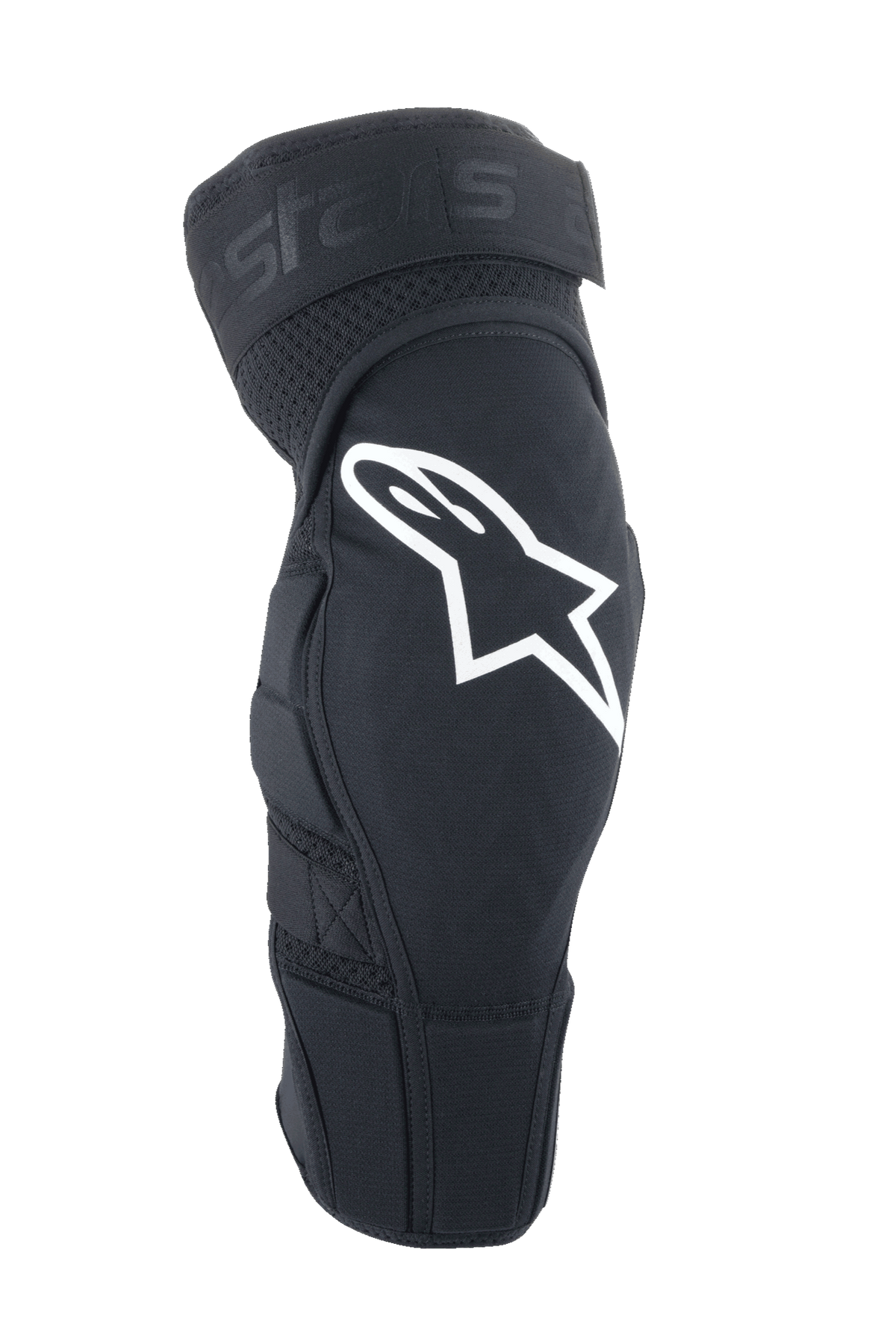 Alpinestars A-Impact Plasma Elite Knee Protector, genouillères de VTT, noires avec logo Astar blanc, design ergonomique pré-courbé avec mesh respirant, fermeture à double sangle ajustable