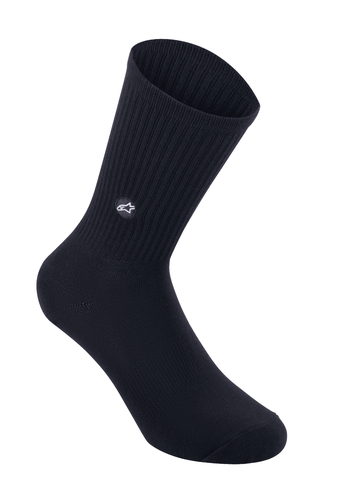 Alpinestars Chaussettes Alps Crew, chaussettes de cyclisme, noires, mollet en tricot côtelé avec patch logo étoile brodé, style crew classique pour le VTT et la route