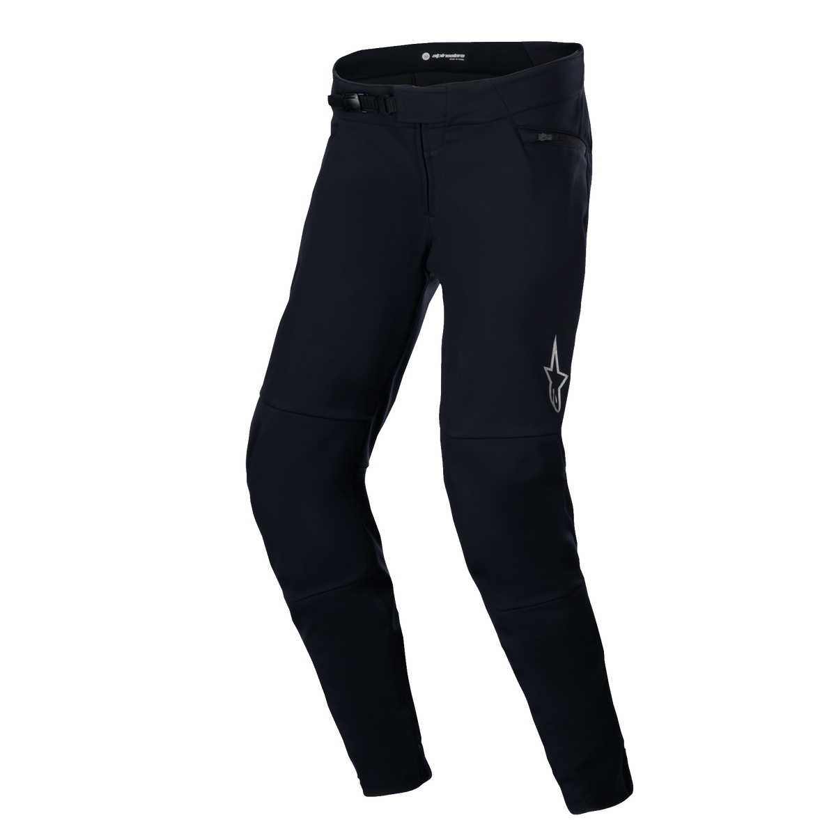 Alpinestars A-Dura Thermal Pant, pantalon de VTT, noir, doté d'une coque en nylon robuste avec système de fermeture à cliquet, logo en étoile réfléchissant sur la cuisse gauche et forme anatomique pré-courbée pour un confort optimal en tout-terrain.