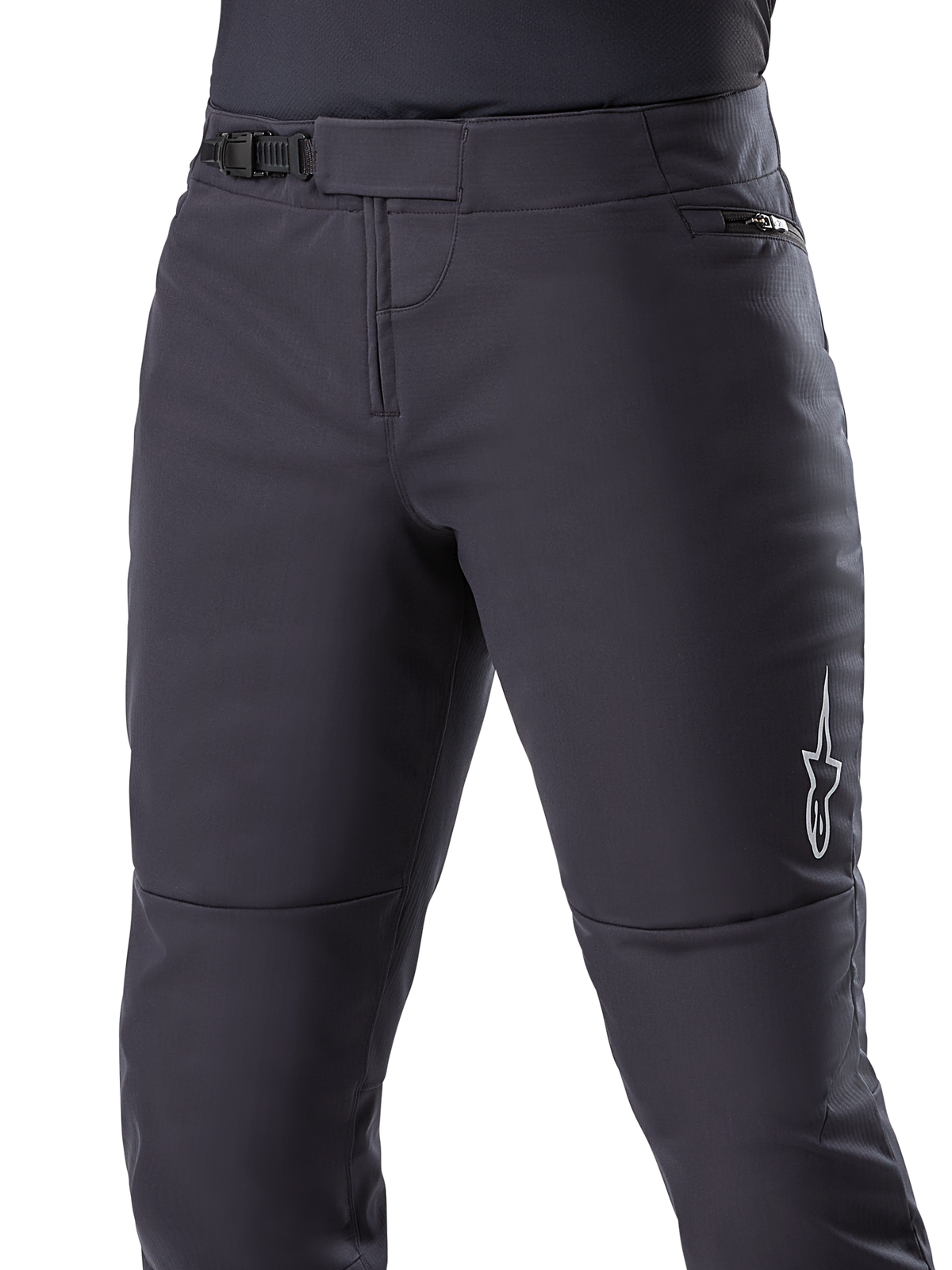 Pantalon thermique Alpinestars A-Dura, pantalon de VTT noir, doté d'une fermeture à cliquet sécurisée à la taille et d'une poche zippée sur la hanche, logo étoile blanc sur le côté, forme pré-courbée pour un confort optimal, matériau thermique durable pour le cyclisme par temps froid