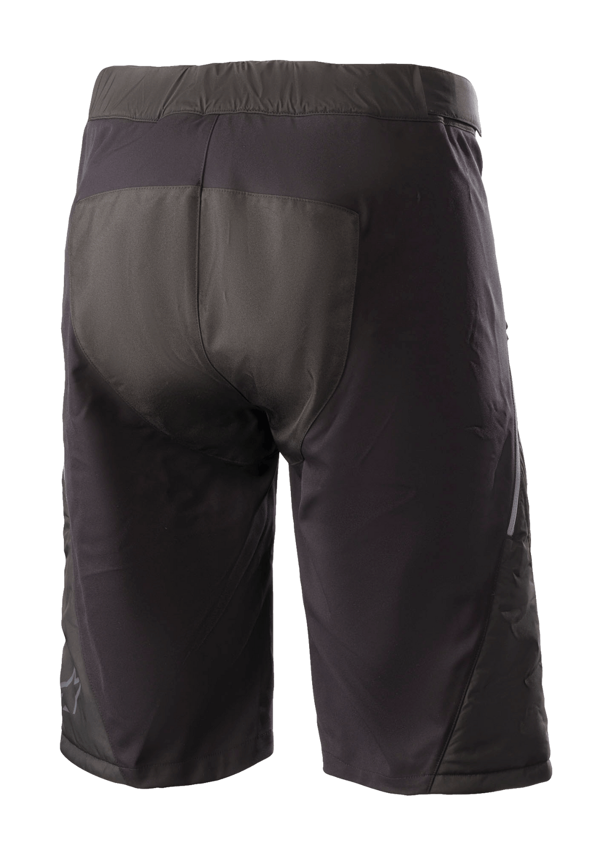Alpinestars Denali 2 Shorts, mountainbike shorts, Black Grisaille, achteraanzicht met versterkt zitvlak en waterbestendige textielconstructie voor off-road ritten