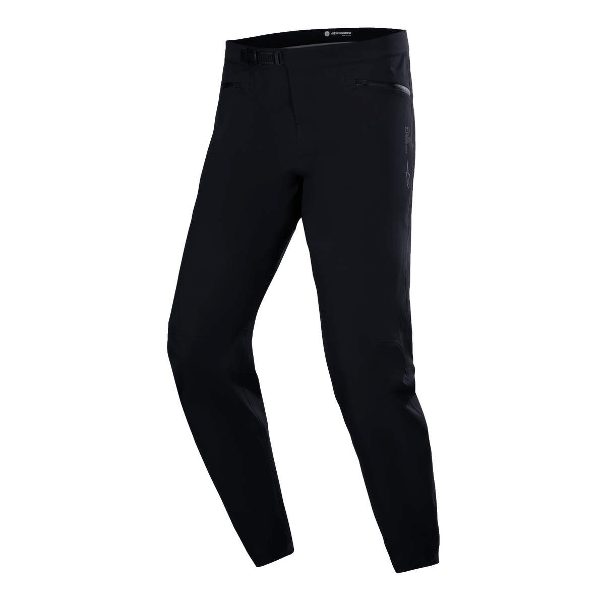 Alpinestars A-Dura Waterdichte Broek, MTB-fietsbroek, zwart, technisch slim-fit ontwerp met zijzakken met rits en ratelsluiting in de taille, gladde waterdichte stof, minimalistische performance-uitrusting voor mountainbiken