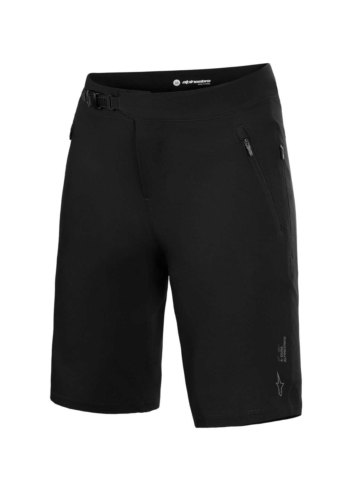 Short Alpinestars A-Dura Ride noir pour VTT, doté d'un tissu extensible 4 directions et d'une fermeture à cliquet.