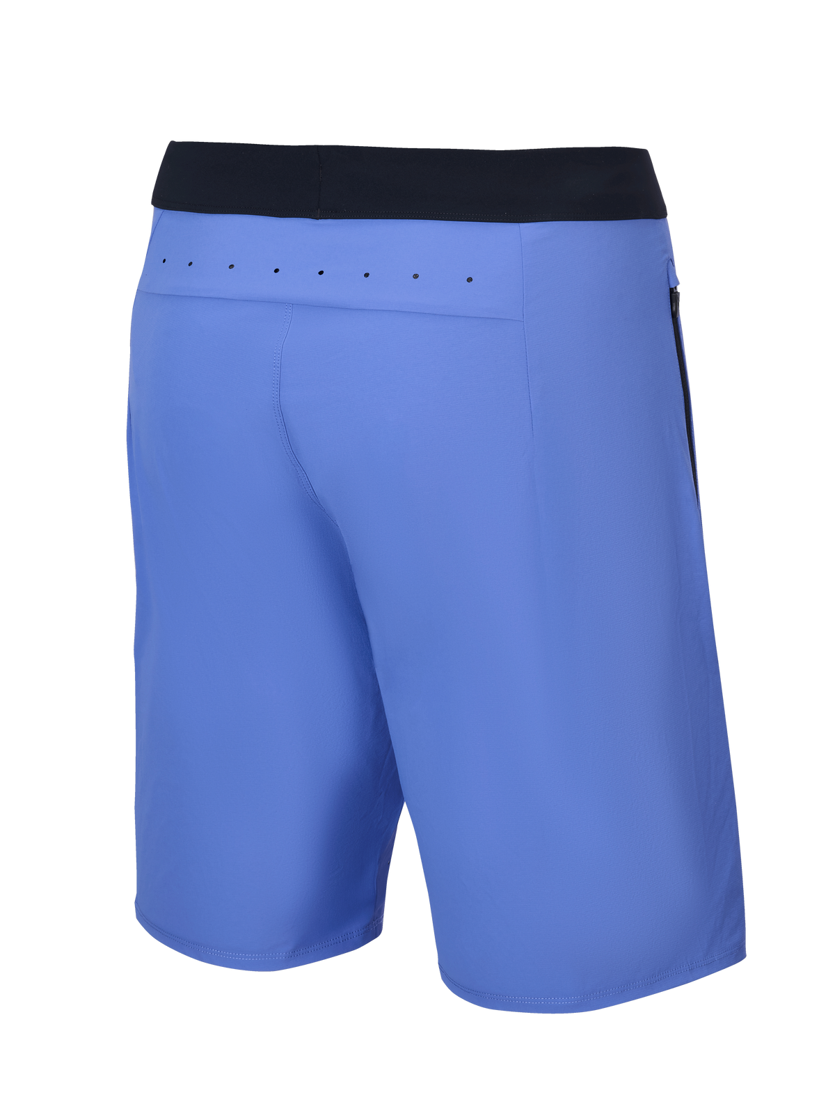 Short Alpinestars A-Aria Lite, short de VTT, Baja Blue, vue arrière avec une ceinture noire et des perforations laser pour la ventilation sur l'empiècement arrière, coupe performance pour le trail