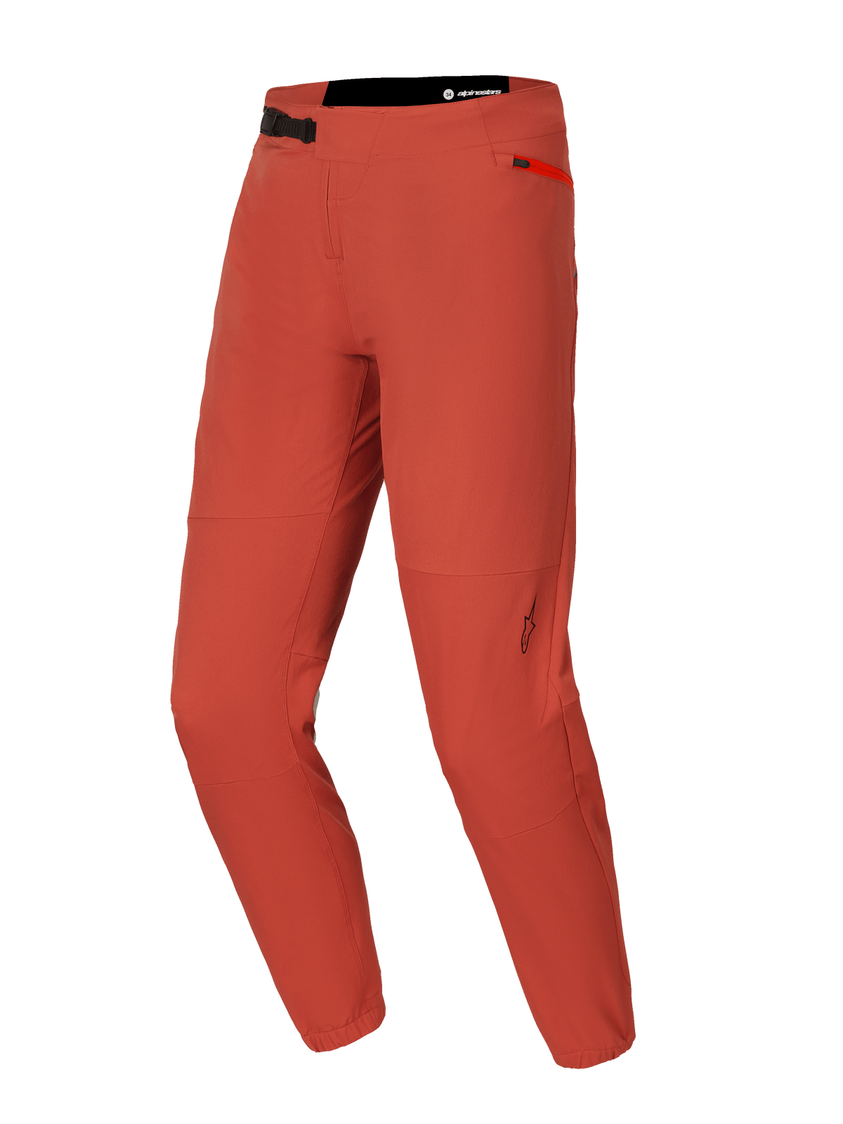 Alpinestars A-Dura Elite Pants, MTB Mountain Biking Pants, Dark Orange, featuring 4-way stretch Cordura fabric, front ratchet waist closure, zippered side pocket, and elasticated ankle cuffs