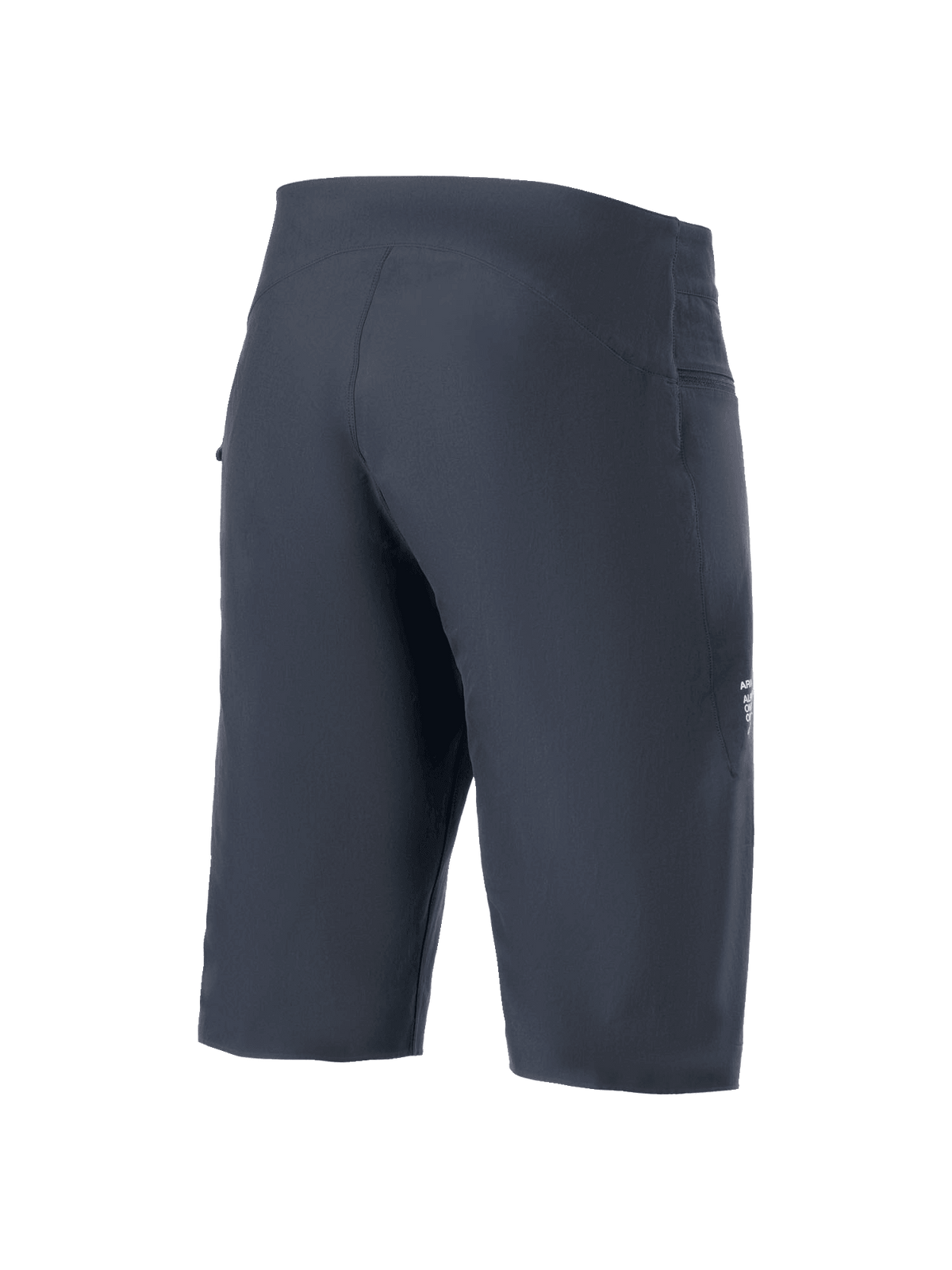 Alpinestars A-Aria shorts, mountainbike shorts, zwart, driekwart achteraanzicht, ergonomische prestatiepasvorm, technische 4-way stretchstof, subtiele merkdetails aan de zijkant, MTB wielerkleding