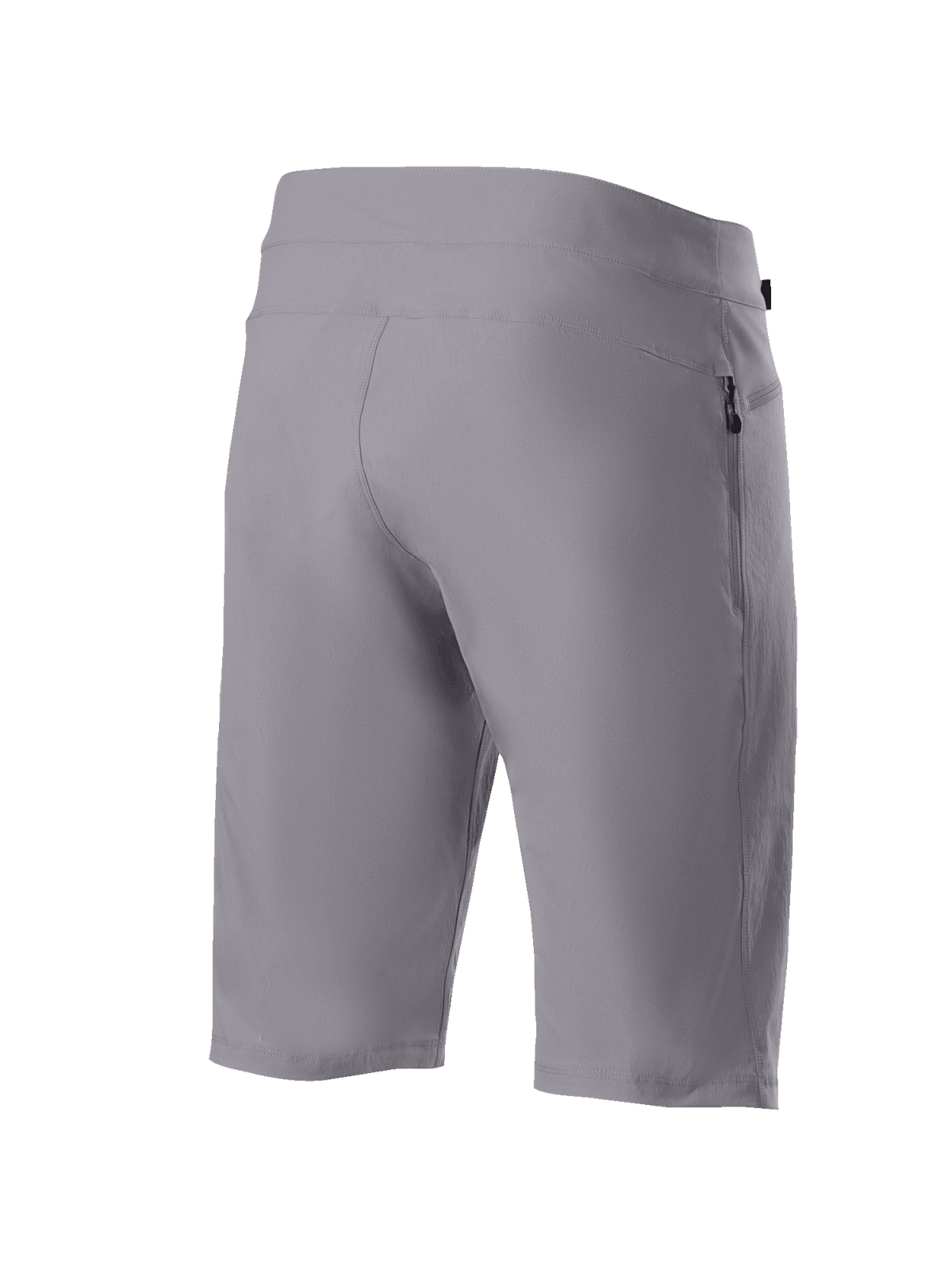 Alpinestars A-Dura Shorts, mountainbike shorts, donkergrijs, driekwart achteraanzicht met duurzame twee-weg stretchstof en zijzak met ritssluiting, technische fietskleding