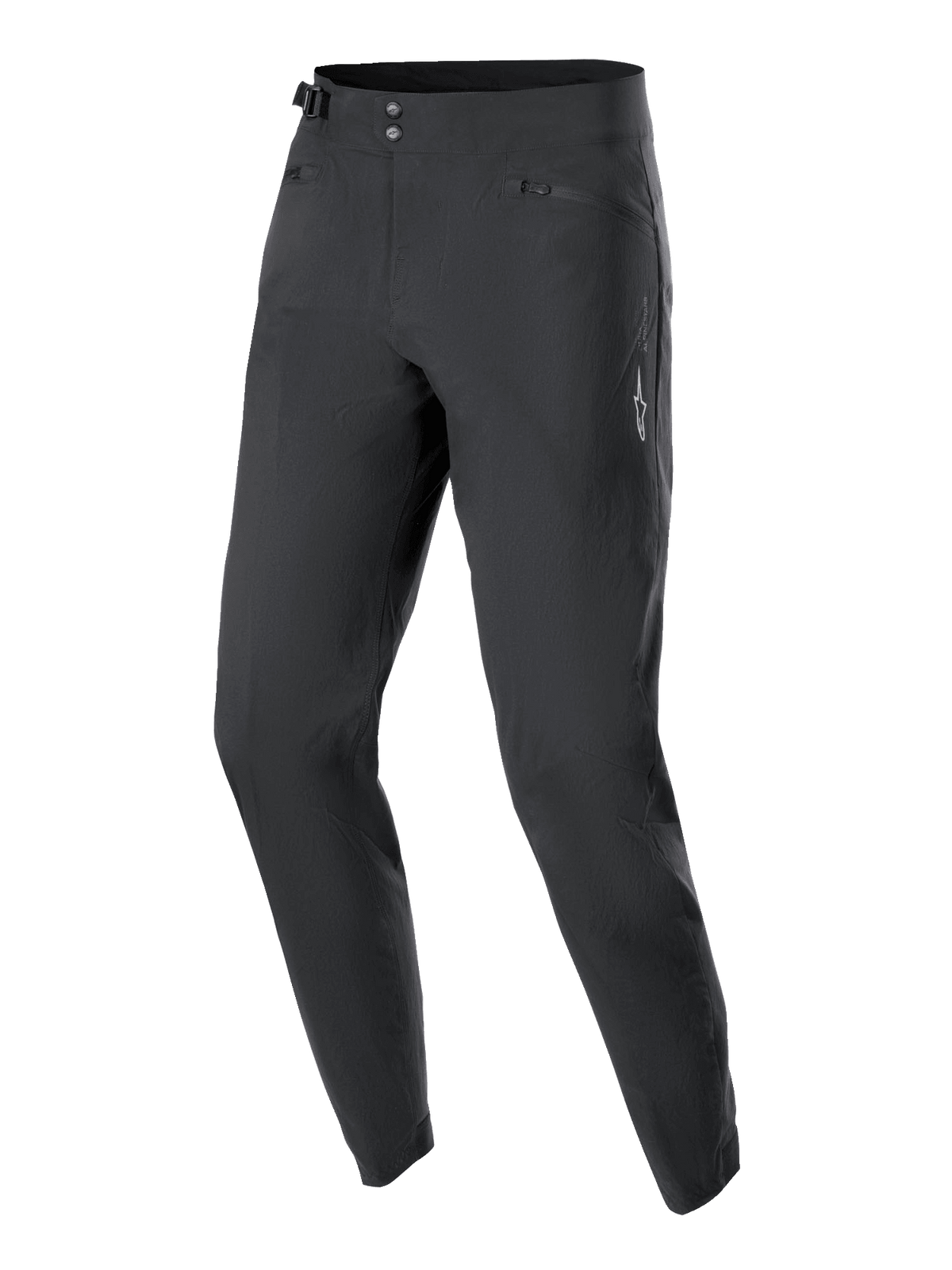 Alpinestars Damen Stella A-Dura Hose, MTB-Fahrradhose, Schwarz, mit doppeltem Druckknopfverschluss vorne, verstellbarem seitlichem Taillenversteller und Reißverschlusstaschen, minimalistisches Design mit kleinem weißen Stern-Logo, strapazierfähiges 2-Wege-Stretch-Gewebe für Offroad-Fahrten