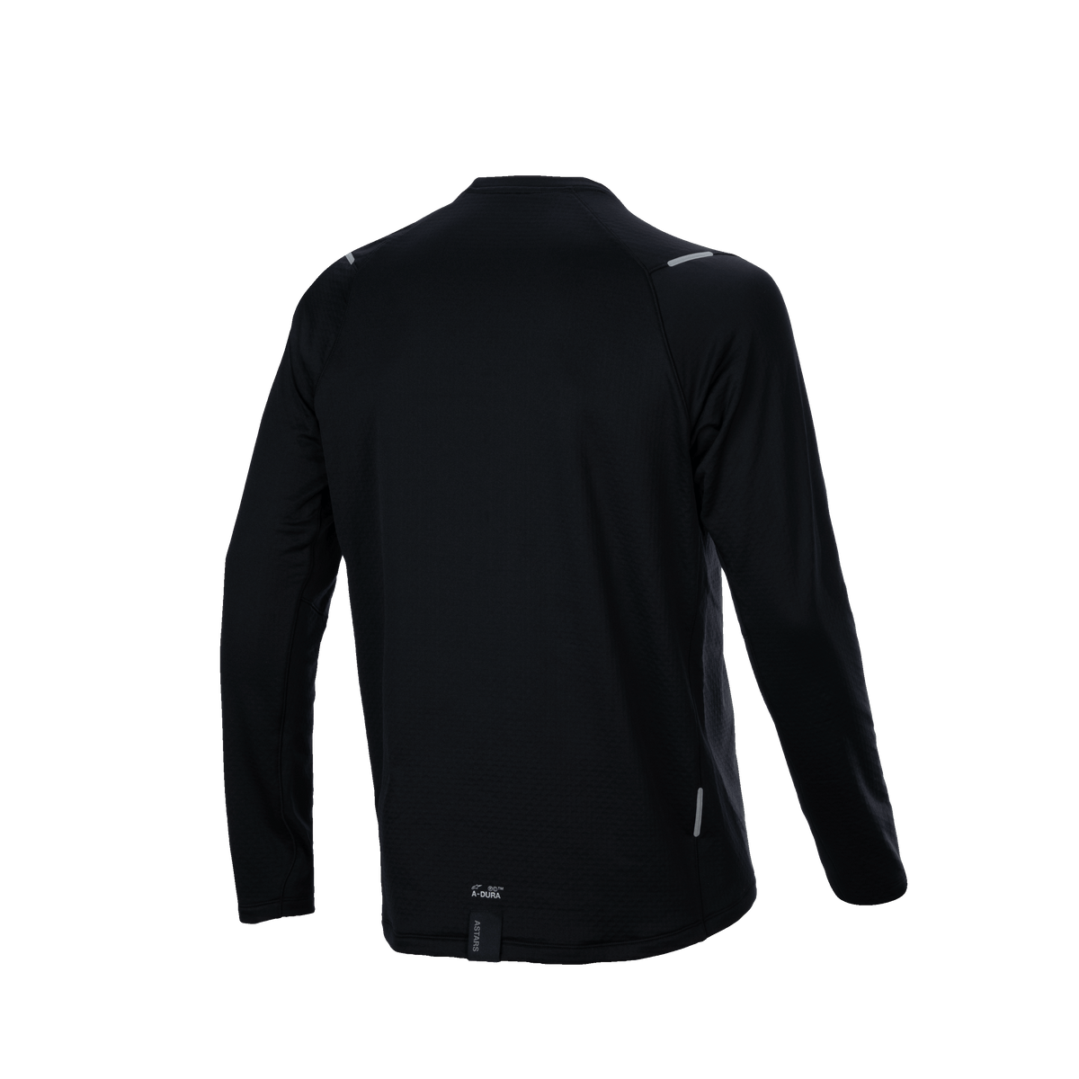 Alpinestars A-Dura Thermal Jersey, achteraanzicht, zwart, mountainbike-jersey met lange mouwen, voorzien van verlengde achterkant en getextureerde isolerende stof met subtiele A-Dura branding en reflecterende accenten