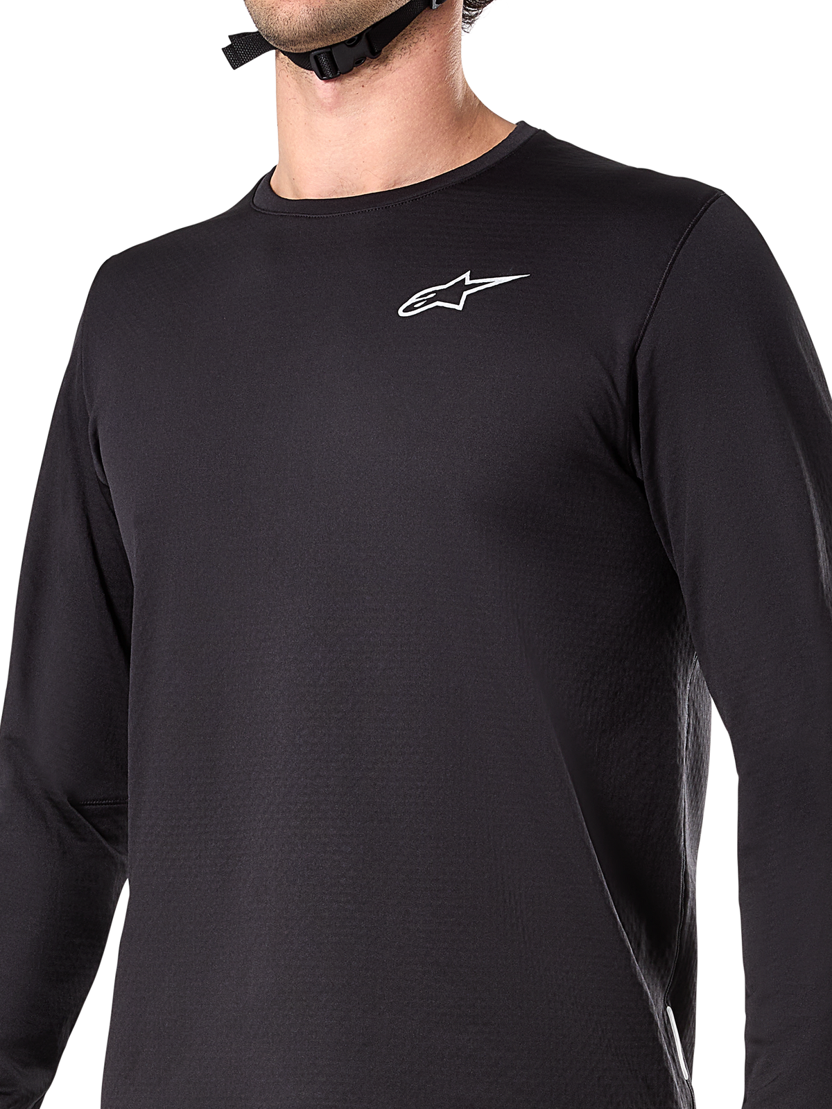 Alpinestars A-Dura Thermal Jersey, fietsshirt met lange mouwen, zwart, met wit woordmerklogo op de borst, geïsoleerde stof met fleecevoering, verlengde achterkant, ontworpen voor mountainbiken in koud weer