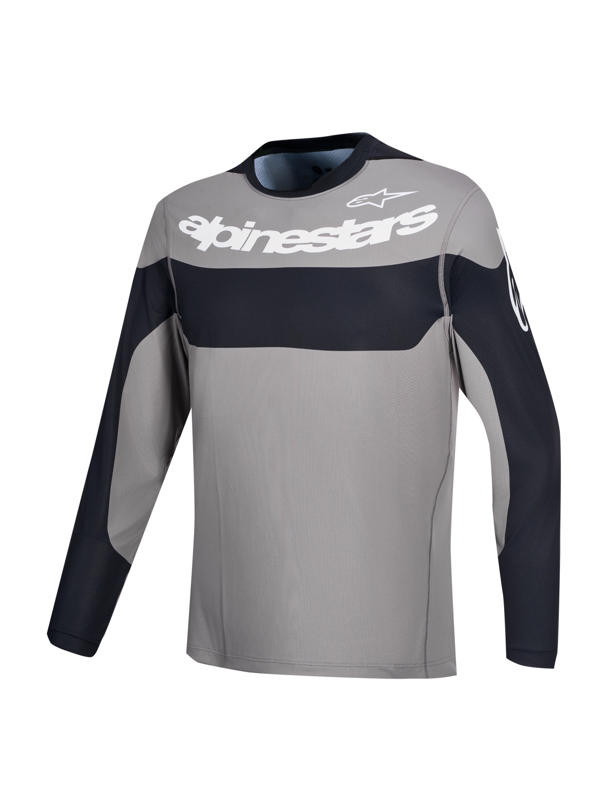 Alpinestars Maillot A-Dura Race, maillot de VTT à manches longues gris et noir avec logo Alpinestars blanc sur la poitrine