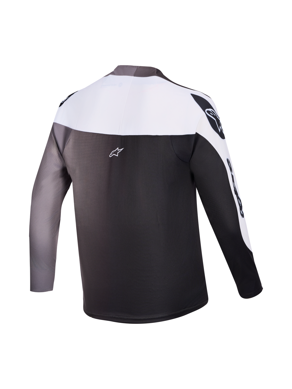 Achteraanzicht A-Supra Elite Trui, grijs kleurverloop, MTB-raceshirt met lange mouwen en Alpinestars-branding.