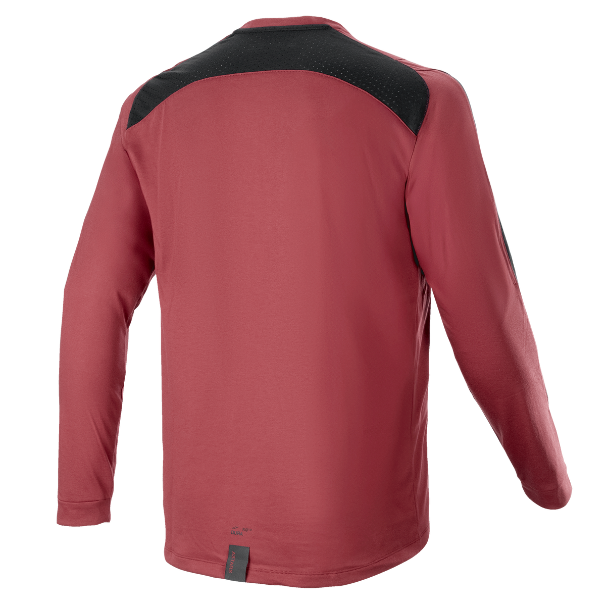 Alpinestars A-Dura Dri Astar Langarmtrikot, Burgund, Mountainbike-Trikot, Rückansicht mit schwarzem Mesh-Belüftungseinsatz an den Schultern, lange Ärmel, technisches Performance-Gewebe für Offroad-Radsport