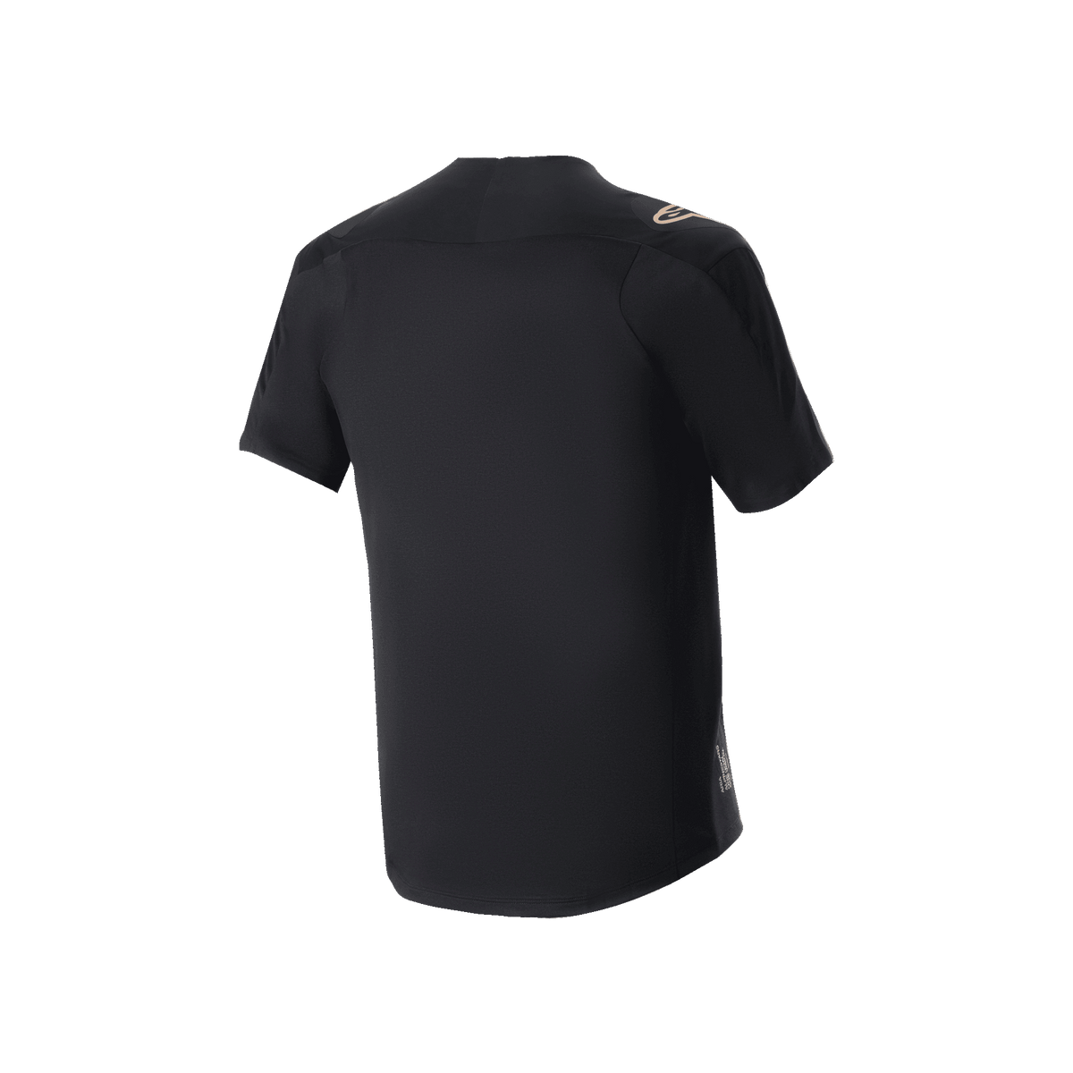 Alpinestars A-Aria Polartec Switch Jersey, maillot de VTT à manches courtes, noir, vue arrière montrant la coupe performance et le pan arrière allongé, tissu technique évacuant l'humidité pour le trail