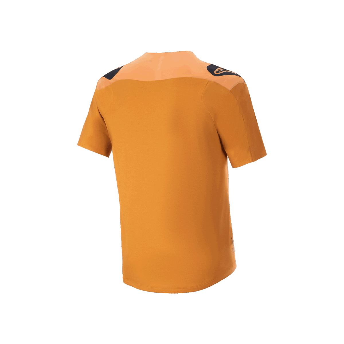 Maillot Alpinestars A-Aria Polartec Switch, maillot de VTT à manches courtes, or foncé, vue arrière avec logos noirs sur les épaules et pan arrière plus long, vêtement de performance pour VTT