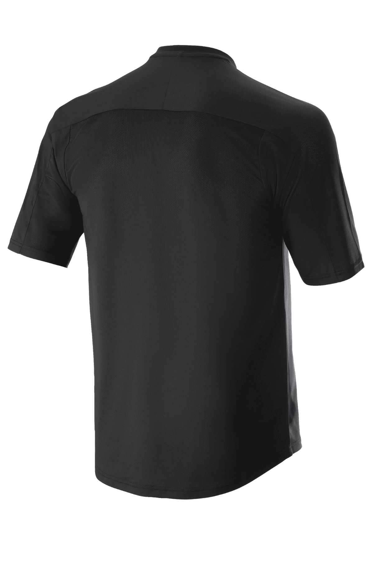 Alpinestars Drop Meta Jersey - korte mouwen, zwart, achteraanzicht met unieke schouderpas en mouwnaden, verlengde achterkant voor extra dekking, lichtgewicht ademend mesh voor mountainbiken