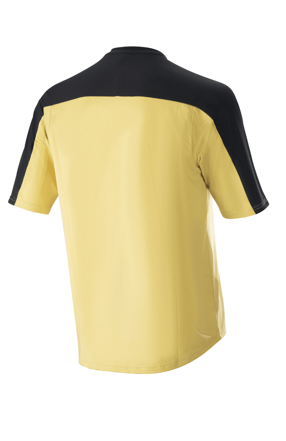 Alpinestars Drop Meta Jersey - Short Sleeve, Mountain Bike Jersey, Gold with black shoulder yoke and sleeve panels, back view, extended tail for coverage, lightweight mesh material.