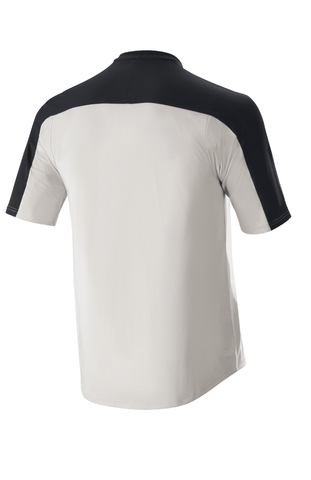 Alpinestars Drop Meta Jersey - korte mouwen, MTB-jersey, lichtgrijs en zwart, achteraanzicht met een zwarte schouderpas en verlengde achterkant, ademende meshconstructie voor off-road fietsen