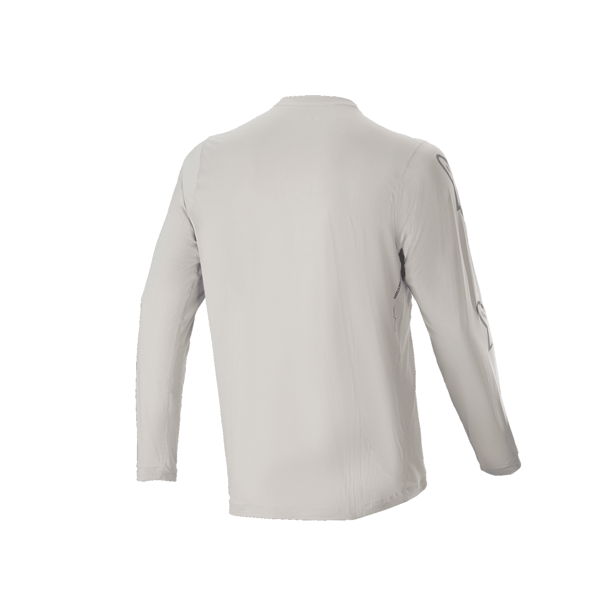 Alpinestars A-Dura Switch Long Sleeve Jersey, Light Gray, back view showing long sleeves and drop tail design, lightweight moisture-wicking jacquard fabric for mountain biking