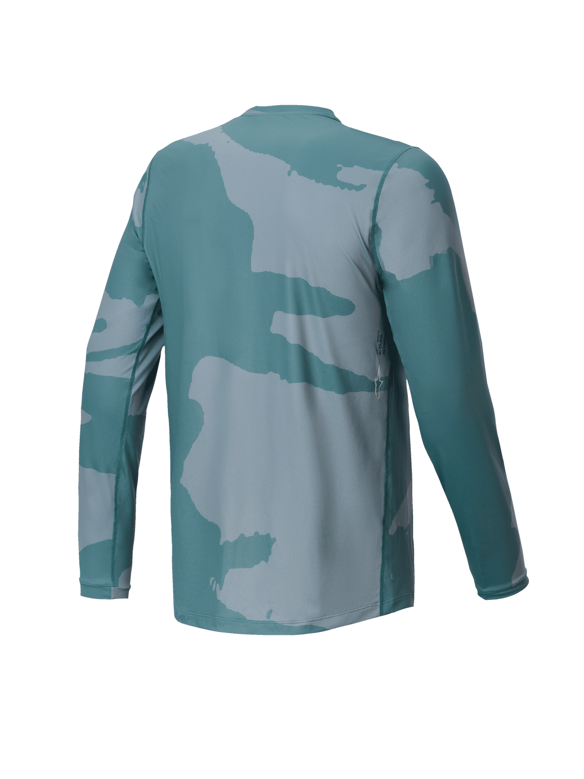 Maillot Alpinestars Youth A-Dura Hollow Camo, maillot de VTT à manches longues, vert Silver Pine Camo, vue arrière présentant un petit logo et un pan arrière plus long pour une protection optimale à vélo