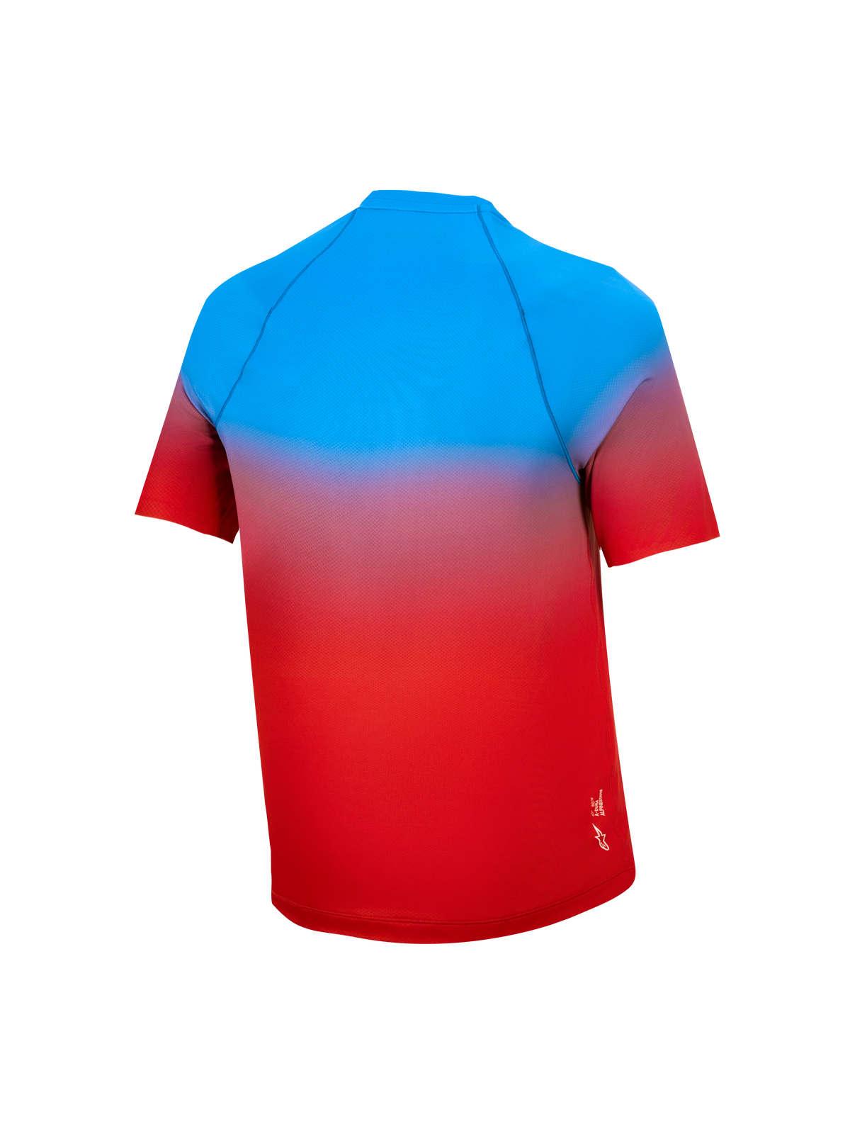 Maillot VTT Jeune A-Dura Astars 2.0, manches courtes, dégradé rouge et bleu vif, vue de dos, vêtement technique.