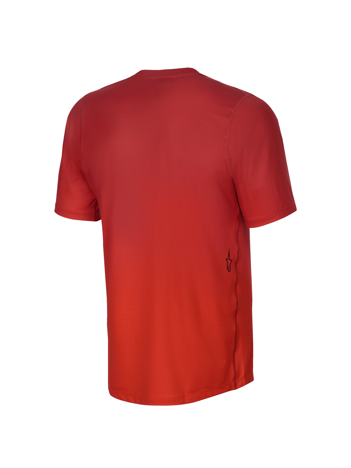 Maillot à manches courtes Alpinestars Youth A-Dura Rise, vue arrière, Spicy Orange, texture en tissu jacquard, petit logo Astars noir sur le côté inférieur, pan arrière allongé pour une protection optimale en VTT.
