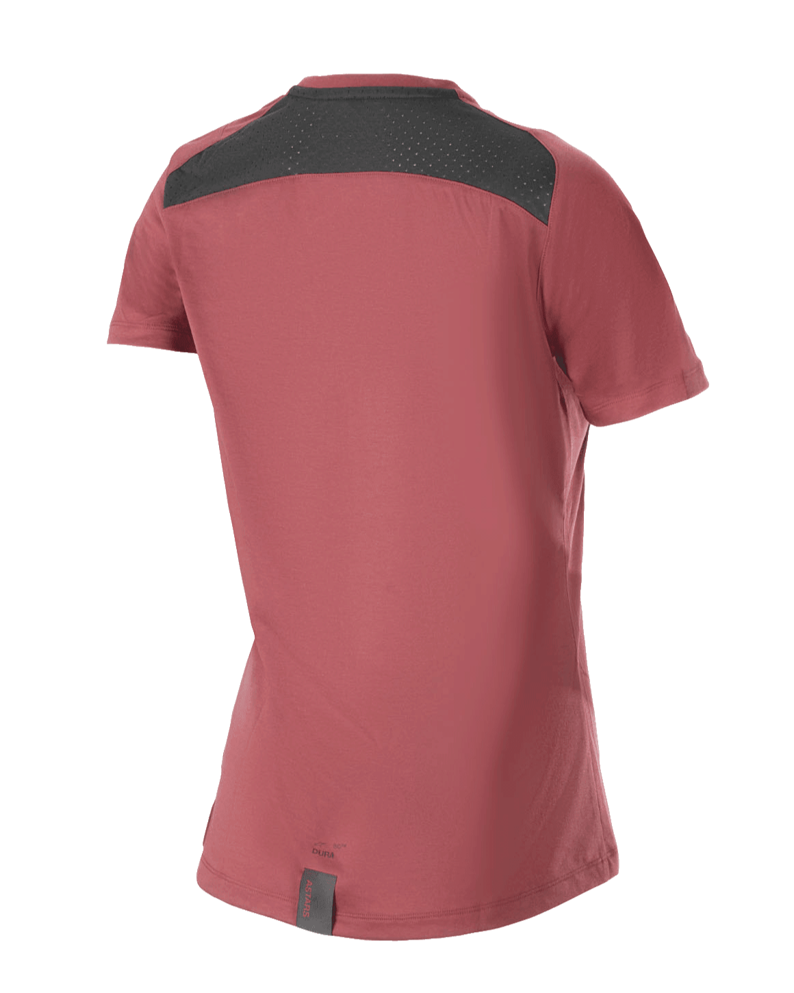 Alpinestars Stella A-Dura Dri Switch Kurzarm-MTB-Trikot für Damen, Burgund, Rückansicht mit schwarzem Mesh-Einsatz zur Belüftung und verlängertem Rückenteil