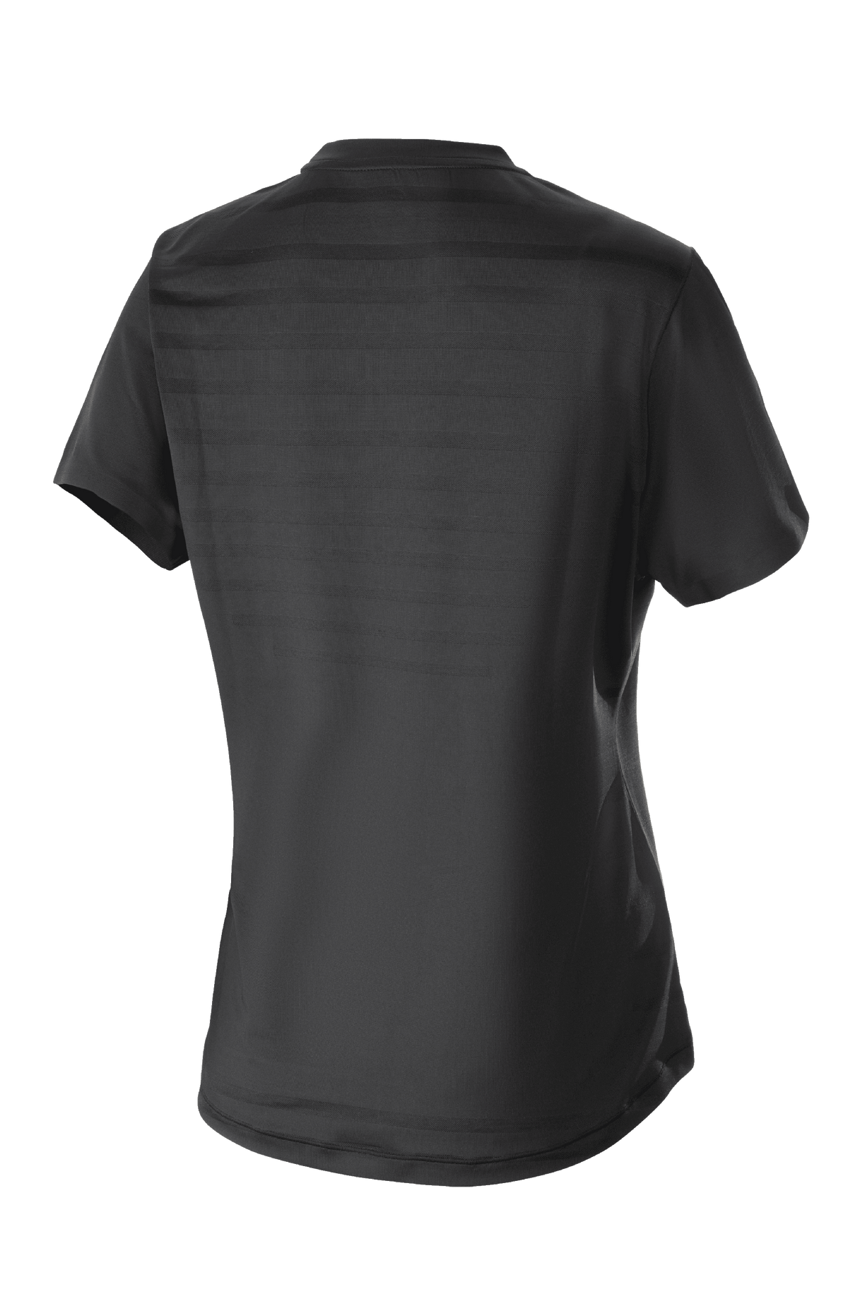 Alpinestars Stella Alps Constellation dames jersey, MTB-shirt met korte mouwen, zwart, achteraanzicht met technisch mesh-streeppatroon en verlengde achterkant voor extra dekking tijdens het fietsen