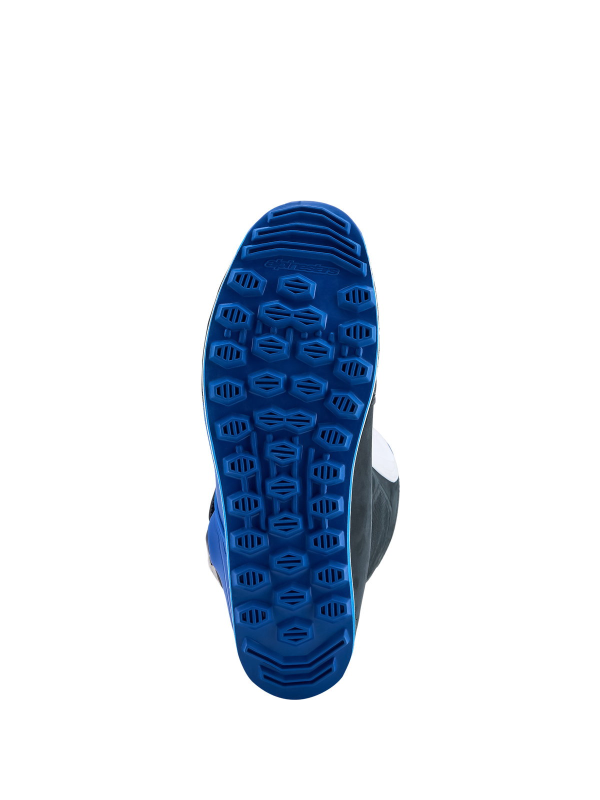Alpinestars Tech-T Boots, high-grip trials riding, Men, Blue, rough-terrain rubber outsole for precise peg feel.