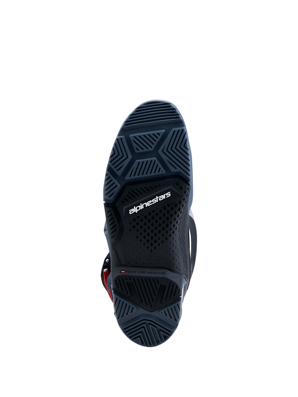 Alpinestars Tech 7 Enduro Drystar laarzen, donkergrijze rubberen zool met hoge grip en slijtage-indicator.