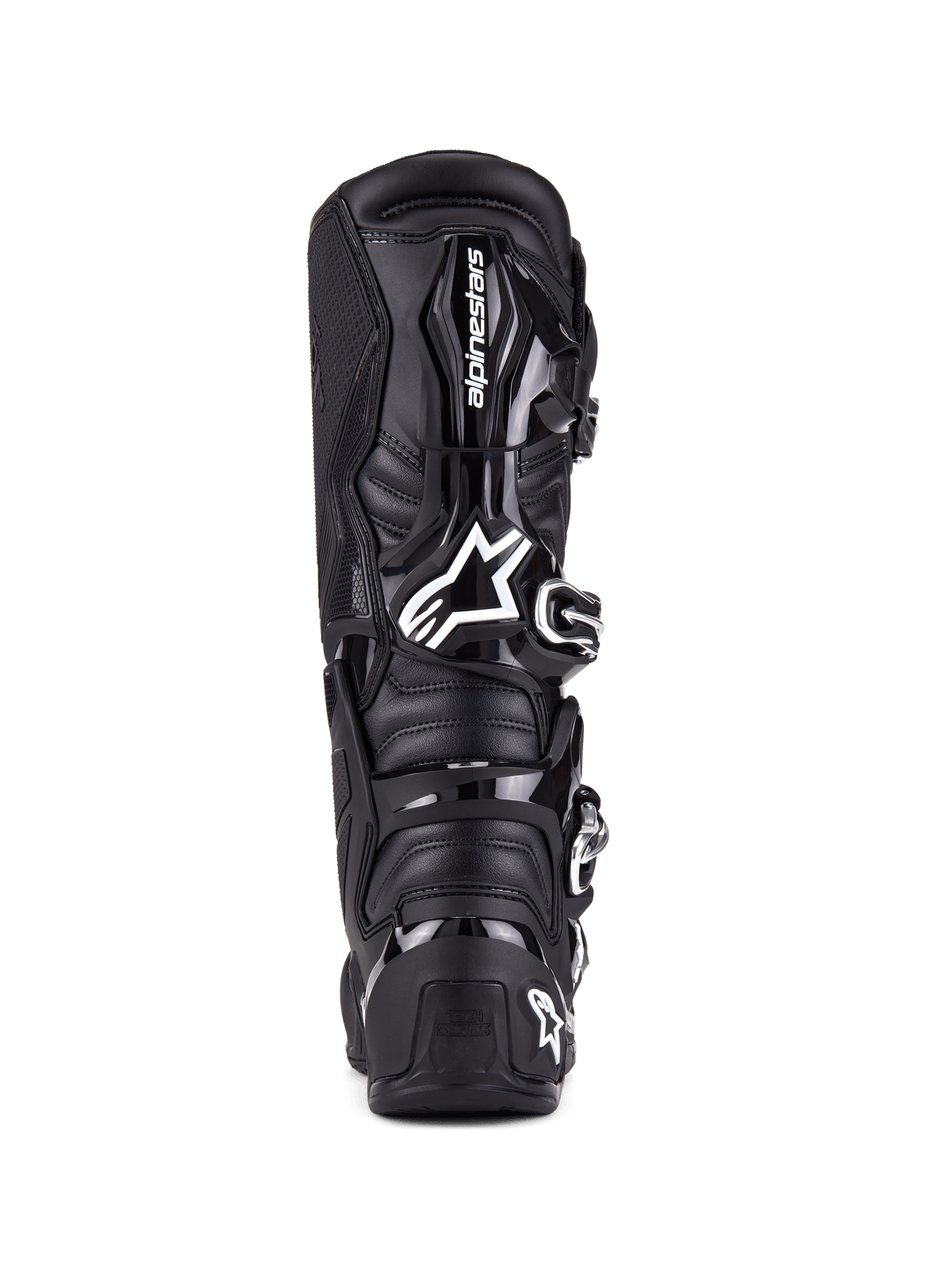 Alpinestars Tech 7 Laarzen, motorcrosslaarzen, zwart, achteraanzicht met TPU-bescherming, gespsluitingssysteem en kenmerkende branding