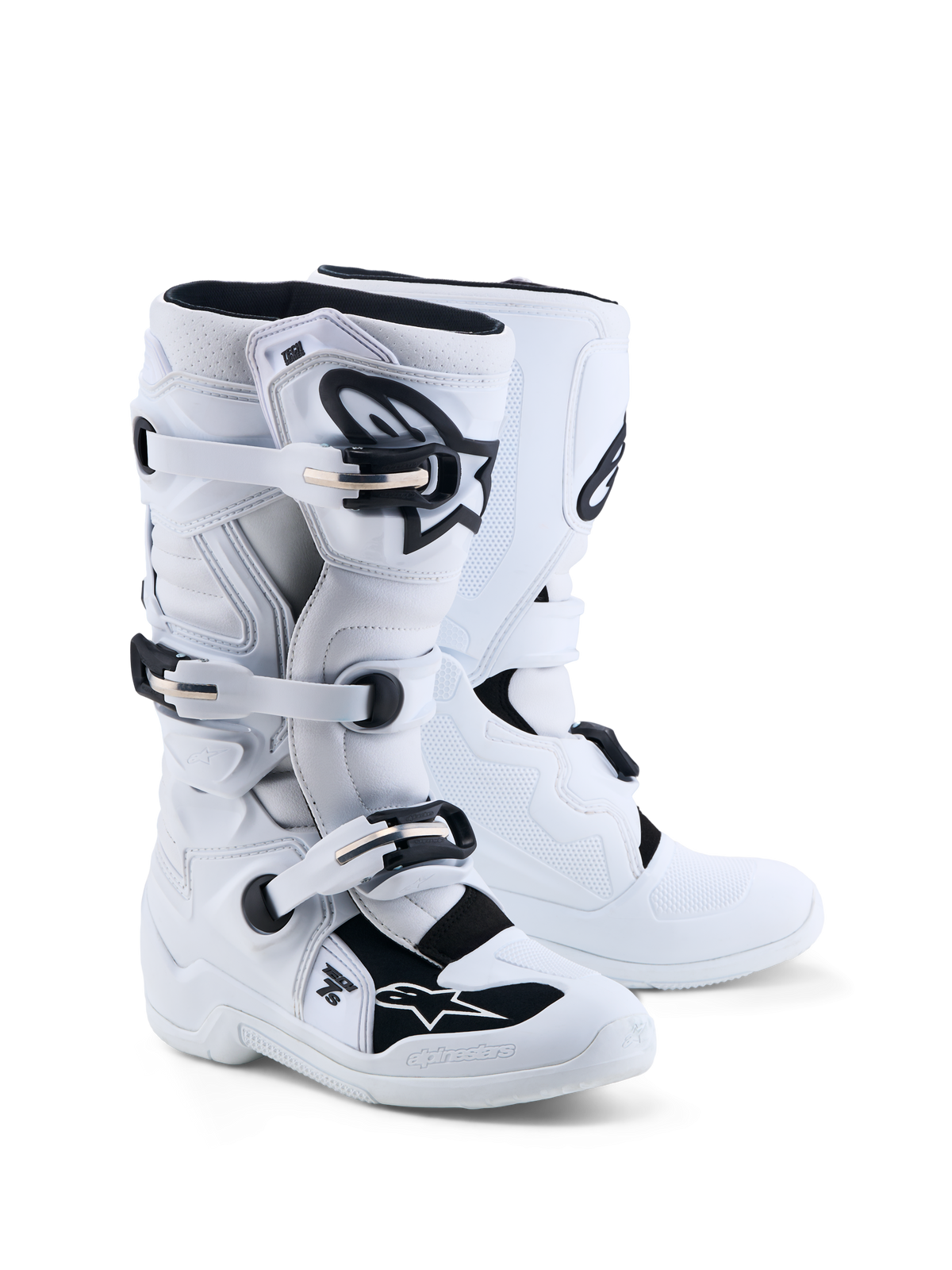 Bottes Tech 7S Junior Alpinestars, bottes de motocross pour enfant, blanches et noires, protections TPU, certifiées CE