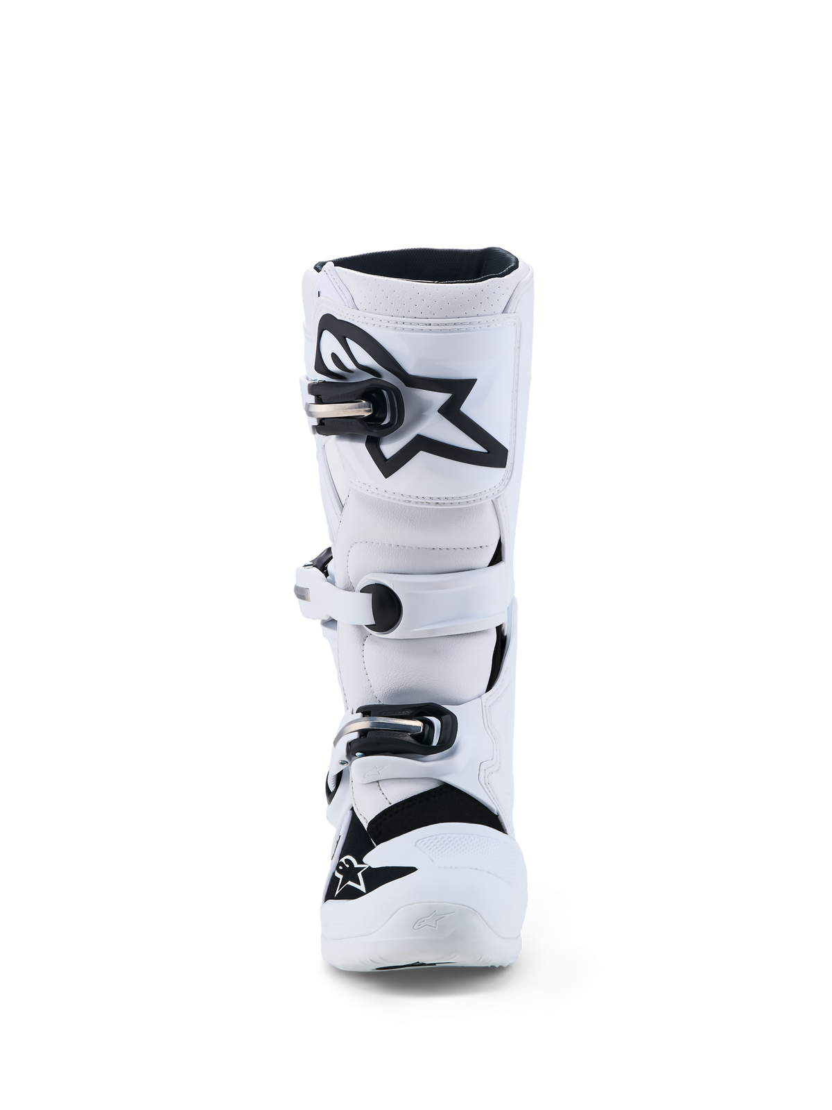 Alpinestars Tech 7S Junior, bottes de motocross pour enfant, blanches et noires, avec plaques de tibia en TPU et système de boucles, certifiées CE