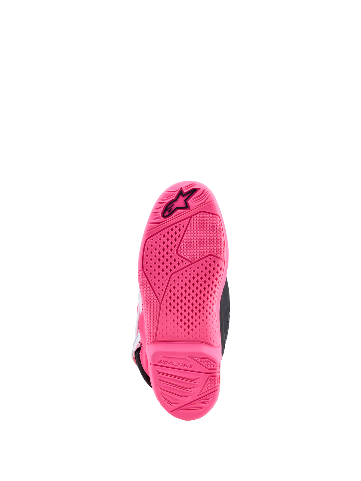 Alpinestars Tech 7S Junior, bottes de motocross tout-terrain, semelle rose fluo avec grip texturé et logo étoile noir